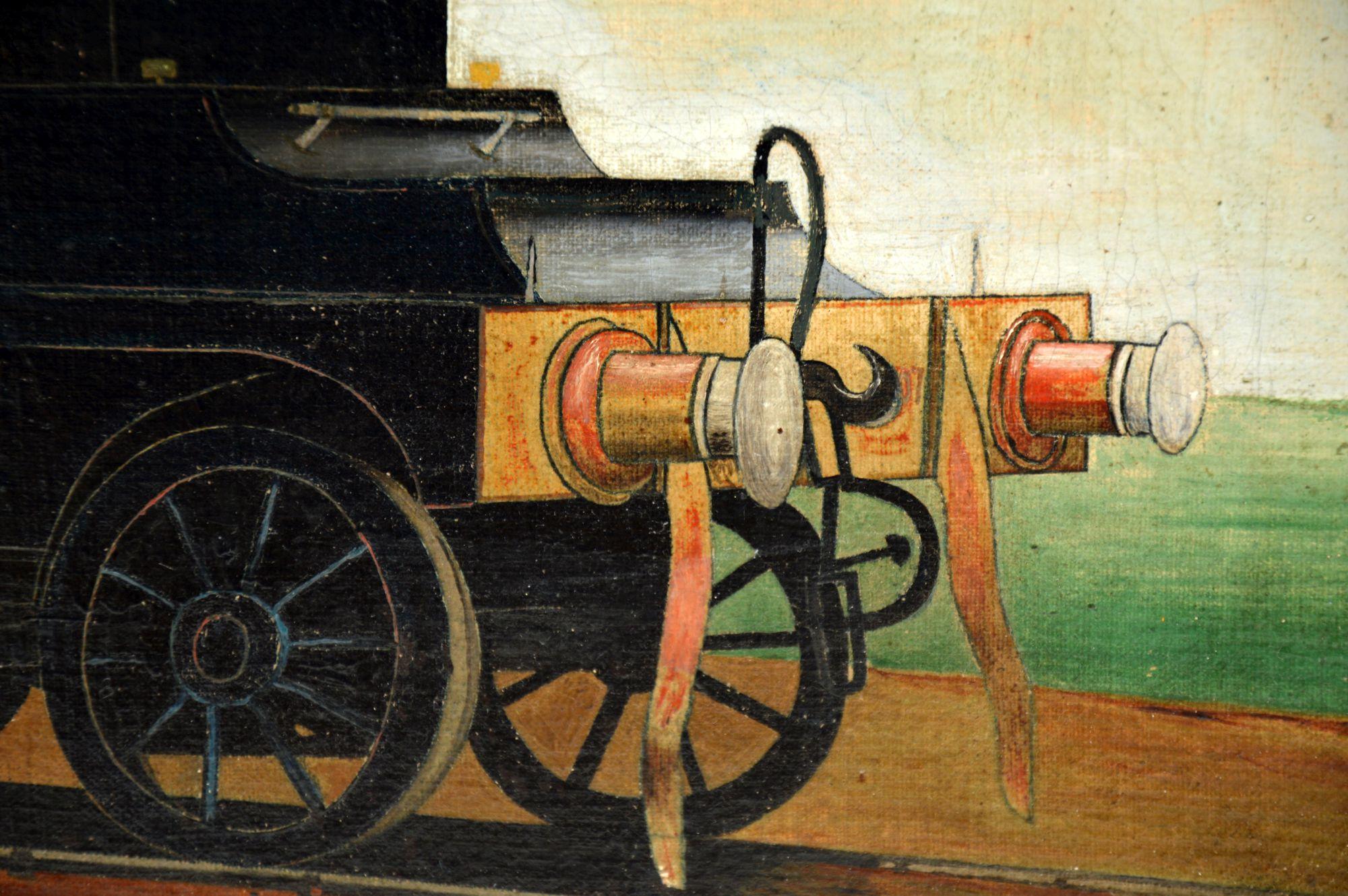 Peinture à l'huile victorienne ancienne représentant un train à vapeur en vente 2