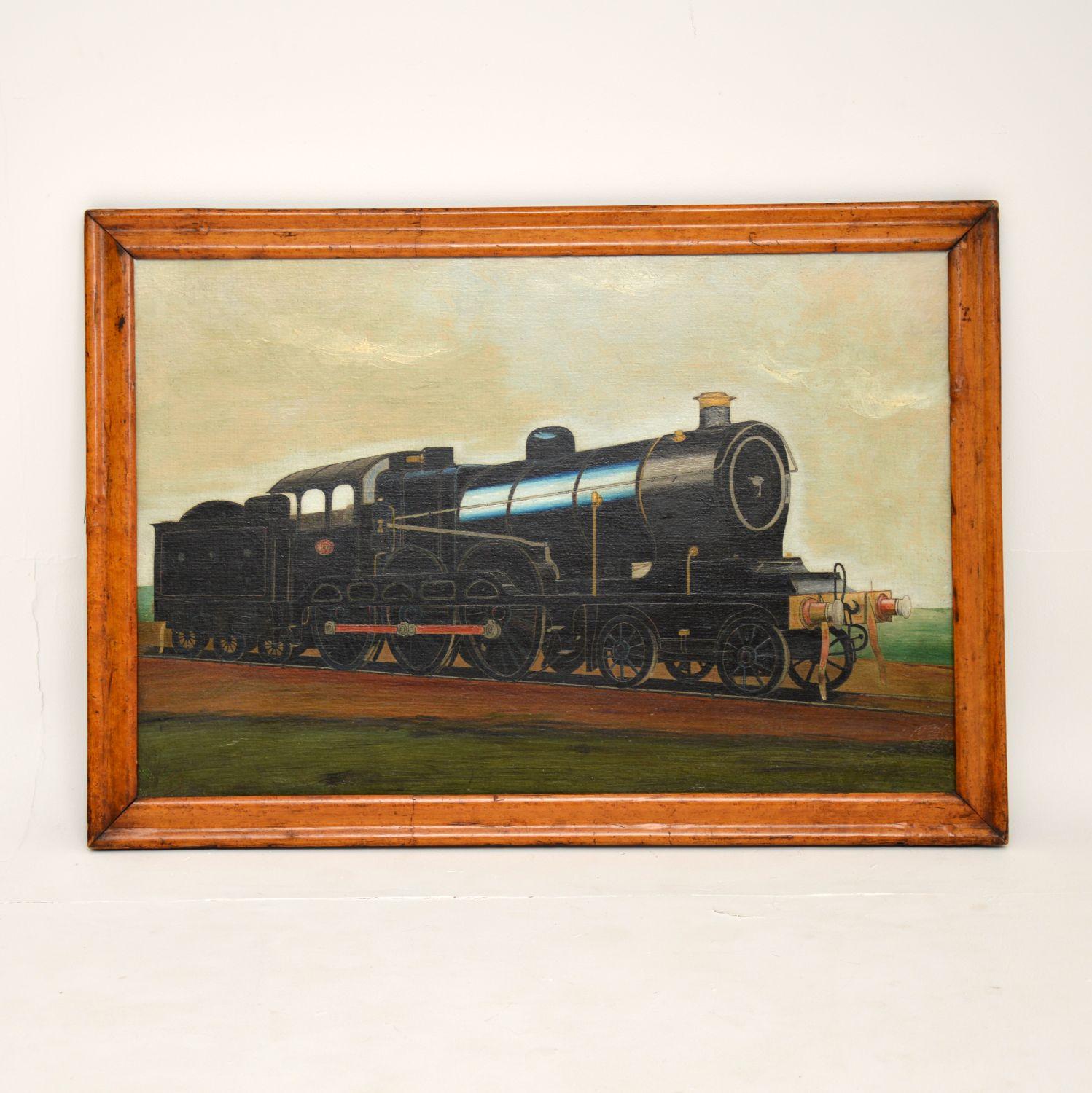 Victorien Peinture à l'huile victorienne ancienne représentant un train à vapeur en vente