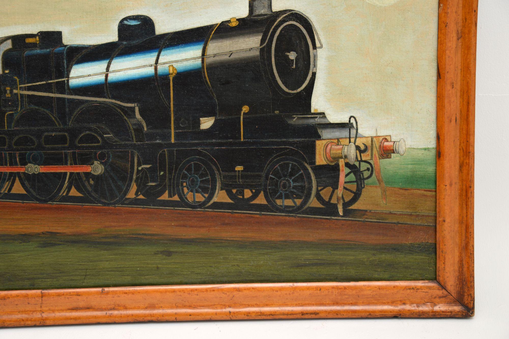Peinture à l'huile victorienne ancienne représentant un train à vapeur en vente 1
