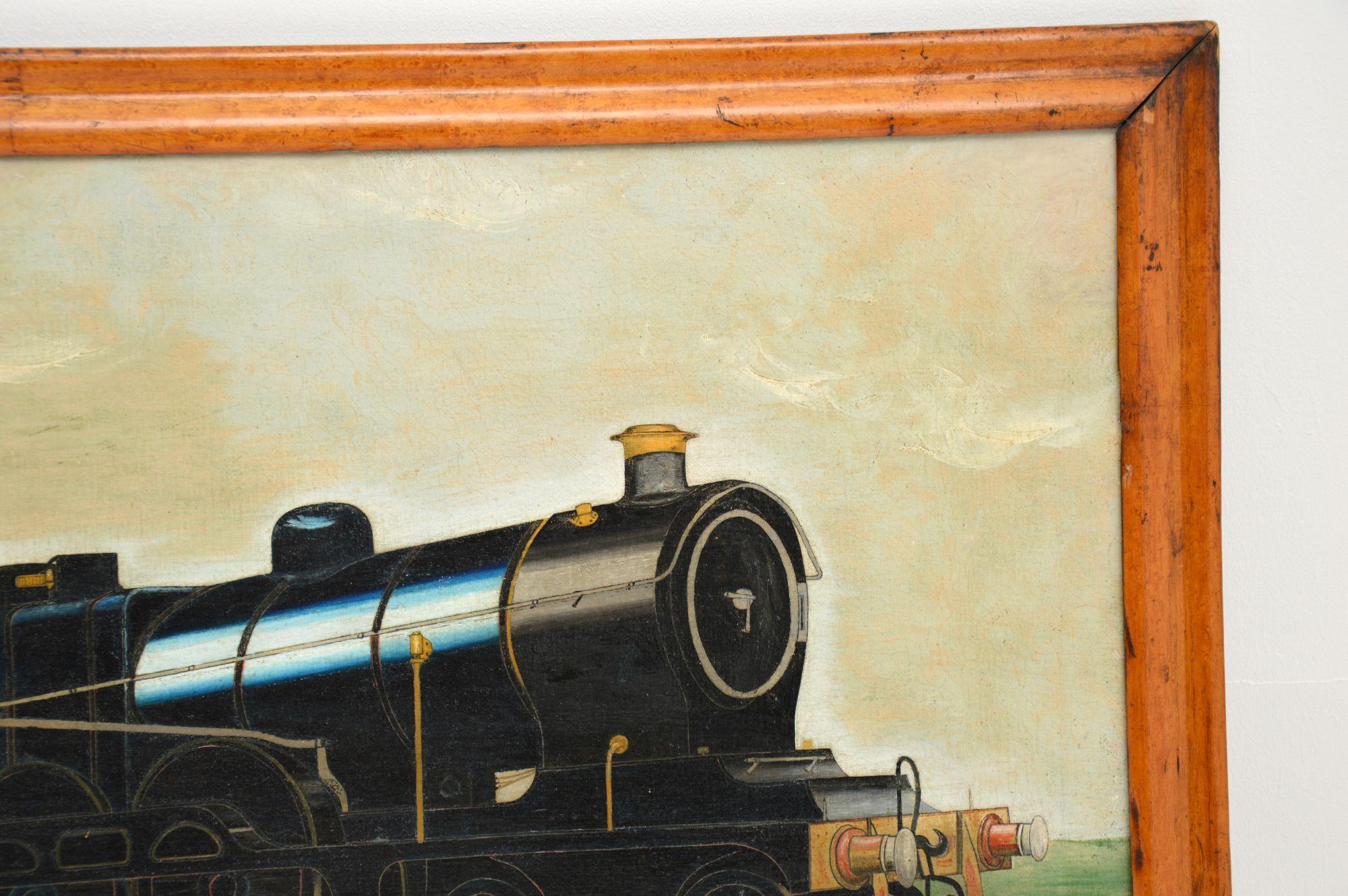Peint à la main Peinture à l'huile victorienne ancienne représentant un train à vapeur en vente