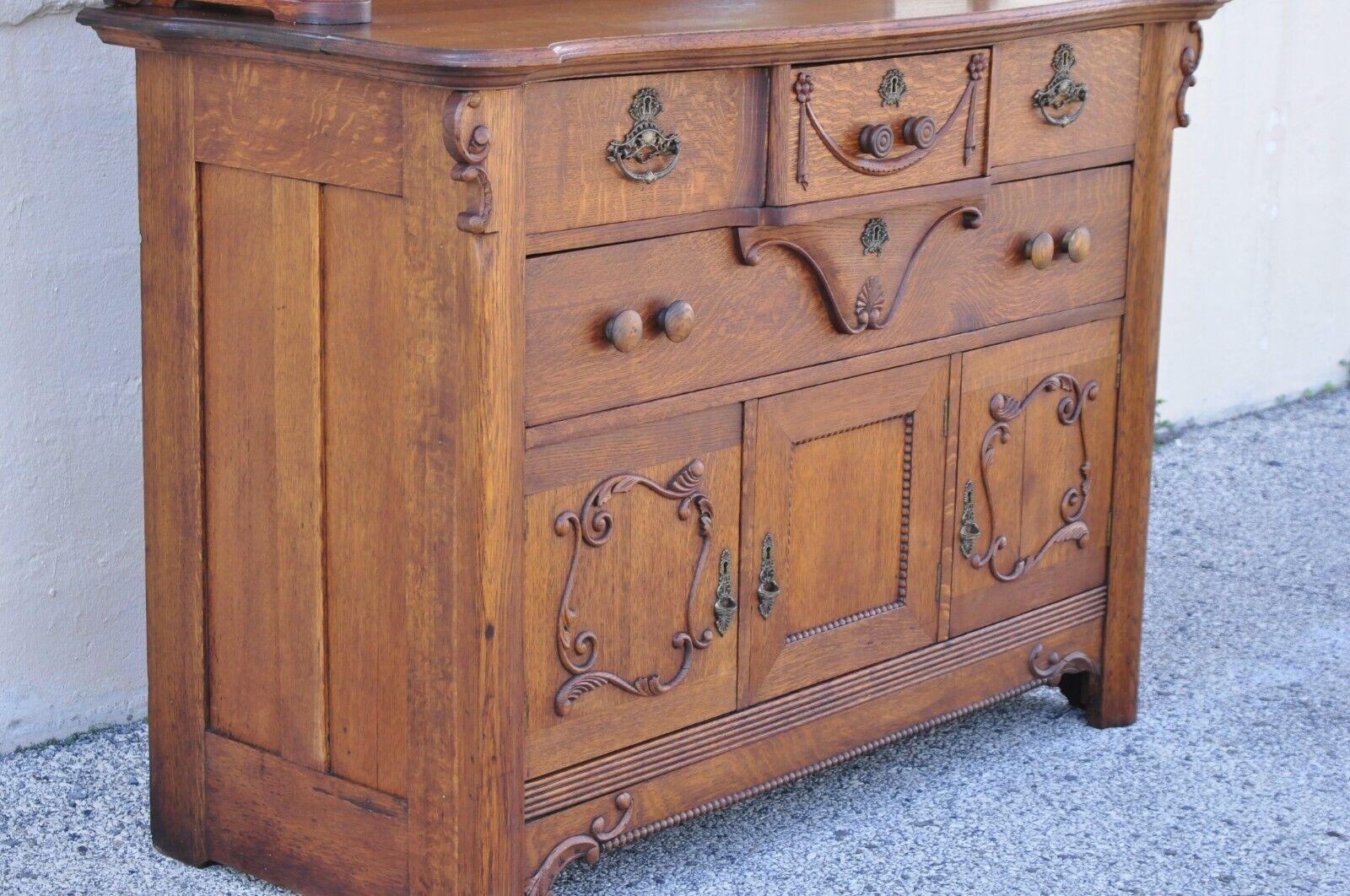 Antique Victorian Olbrich and Goldbeck Oak Wood Buffet Sideboard with Mirror For Sale 5