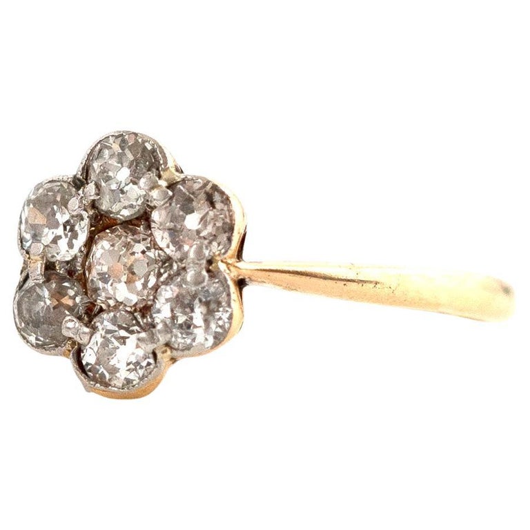 Bague Victorienne Marguerite Or 18k Diamant 0.10 Carats - Taille 53, Circa 1880, Occasion