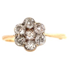 Antique Victorian Old Cut 0.75ct Diamond Cluster Daisy 18 Carat Gold Ring