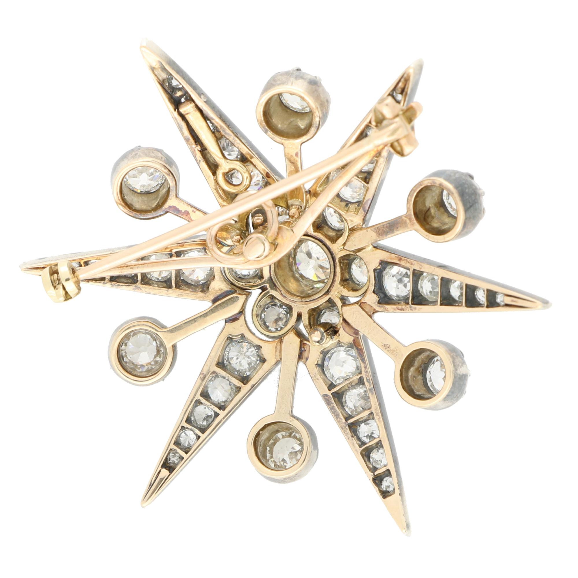 Antiguo broche / colgante victoriano de estrella convertible de diamantes talla antigua Victoriano tardío en venta