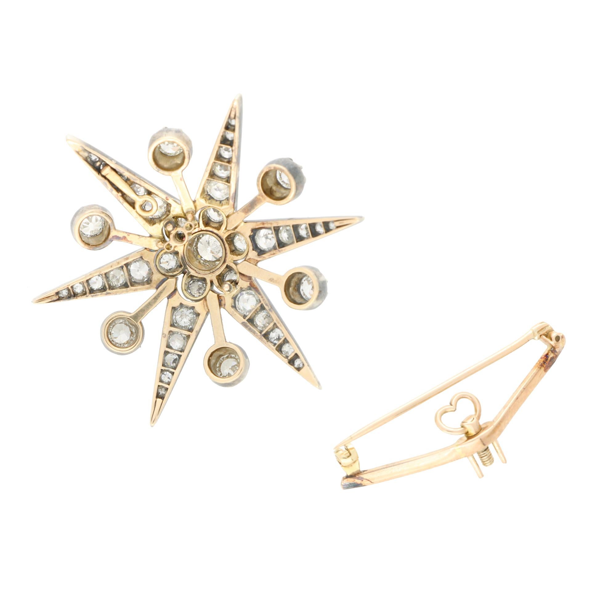Antiguo broche / colgante victoriano de estrella convertible de diamantes talla antigua Talla antigua en venta