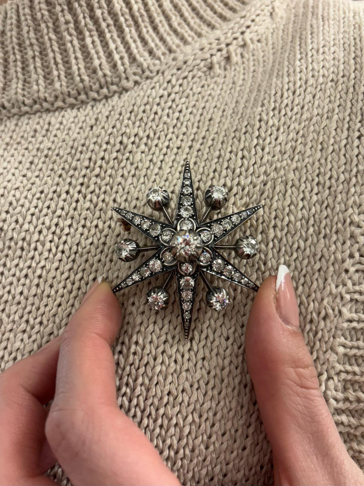 Antiguo broche / colgante victoriano de estrella convertible de diamantes talla antigua en venta 1