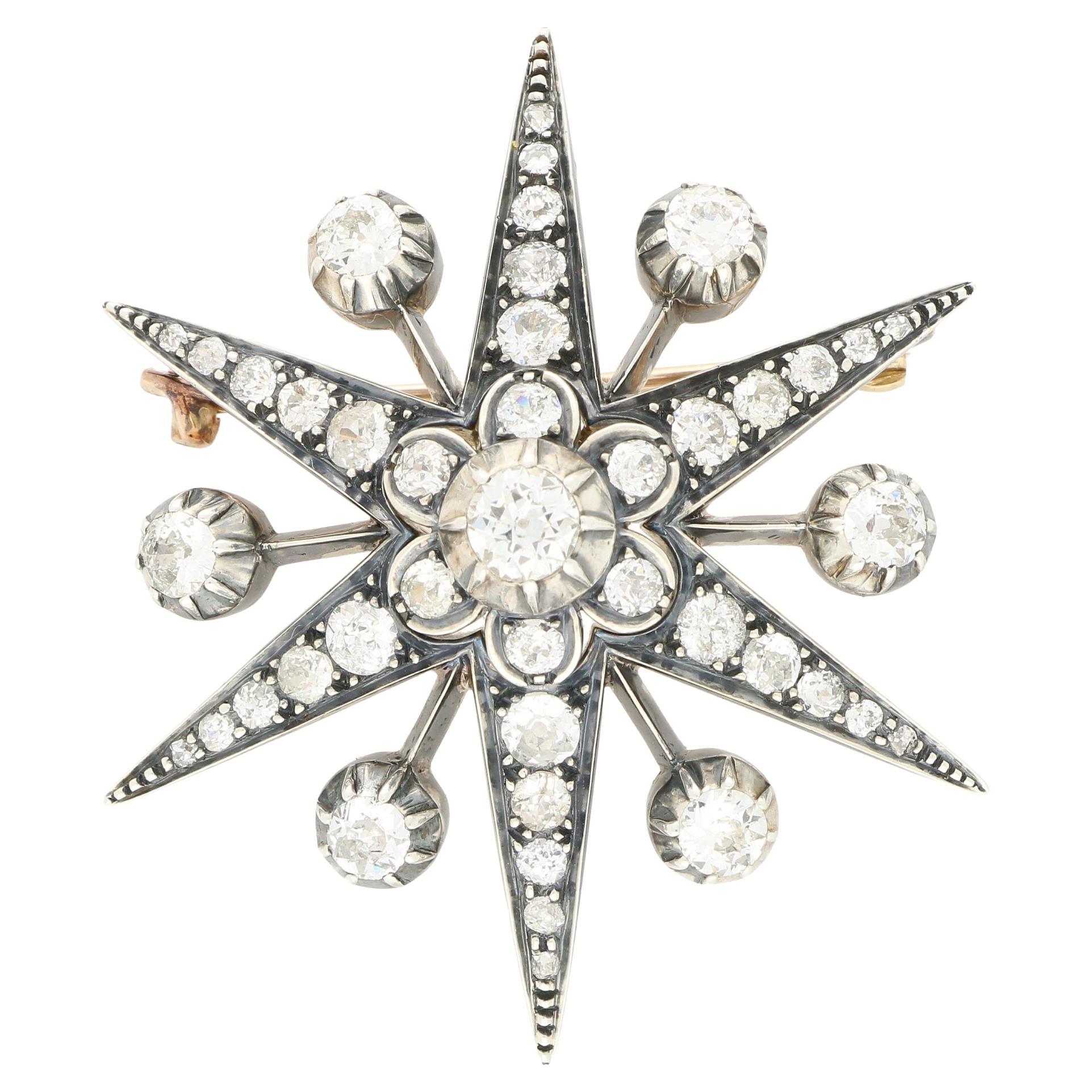 Antique Victorian Old Cut Diamond Convertible Star Brooch / Pendant