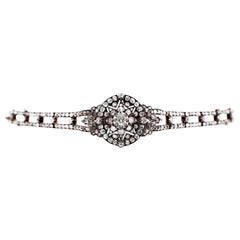 Antique Victorian Old Cut Diamond Silver on Gold Bracelet and Pendant, 1866