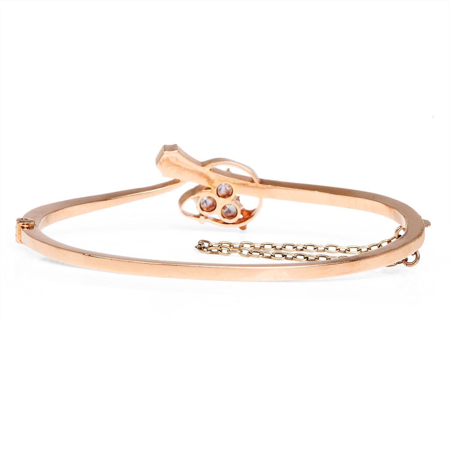 Women's Antique Victorian Old European-Cut Diamond 14K Gold Bangle Bracelet