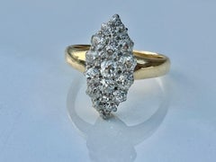Victorian Old Mine Cut Diamond 1.5 Carat Navette Ring 18k & 22k ring