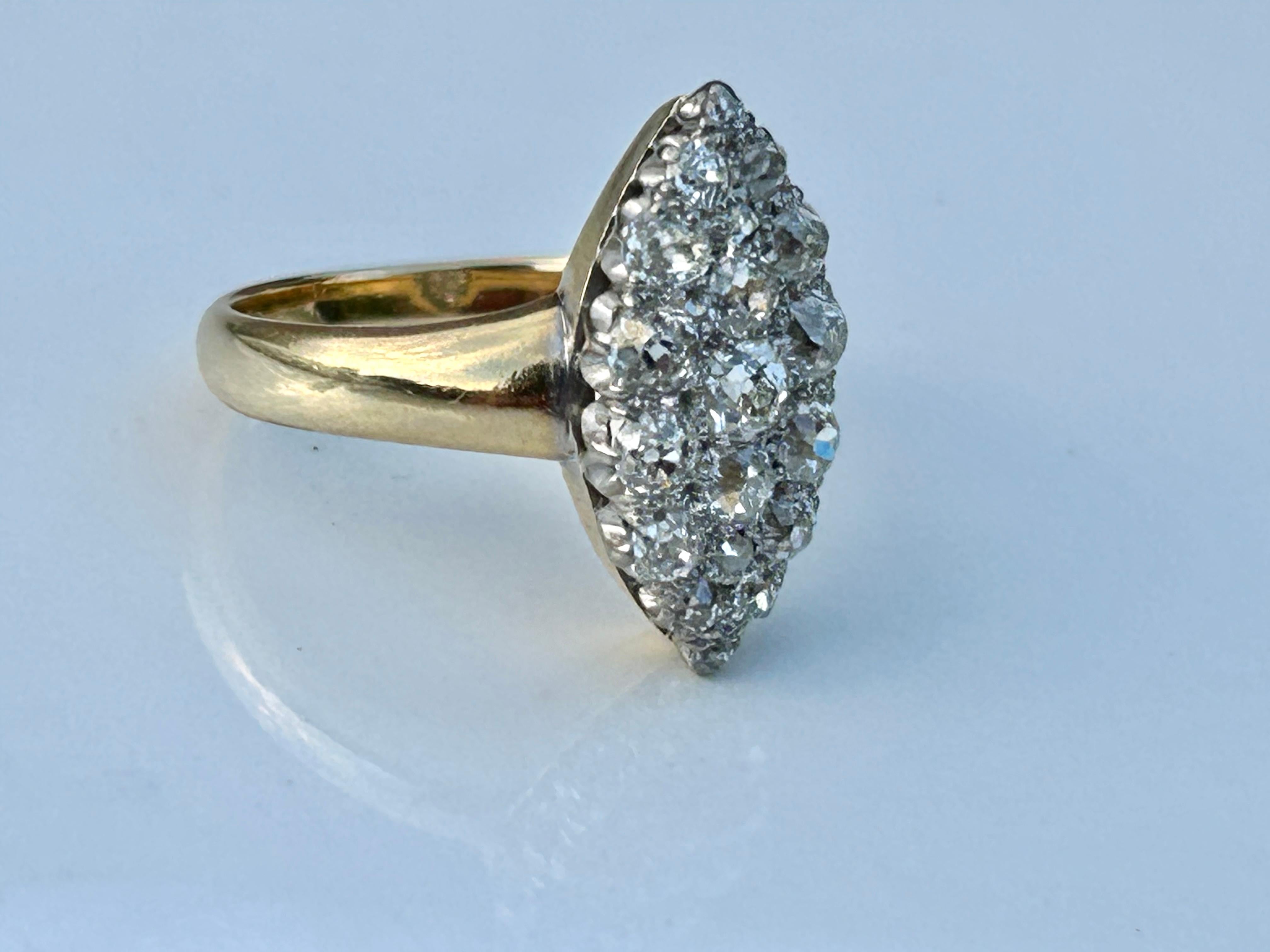 Victorien tardif Bague victorienne en or 18 carats et 22 carats avec diamants taille vieille mine de 1,5 carat en vente