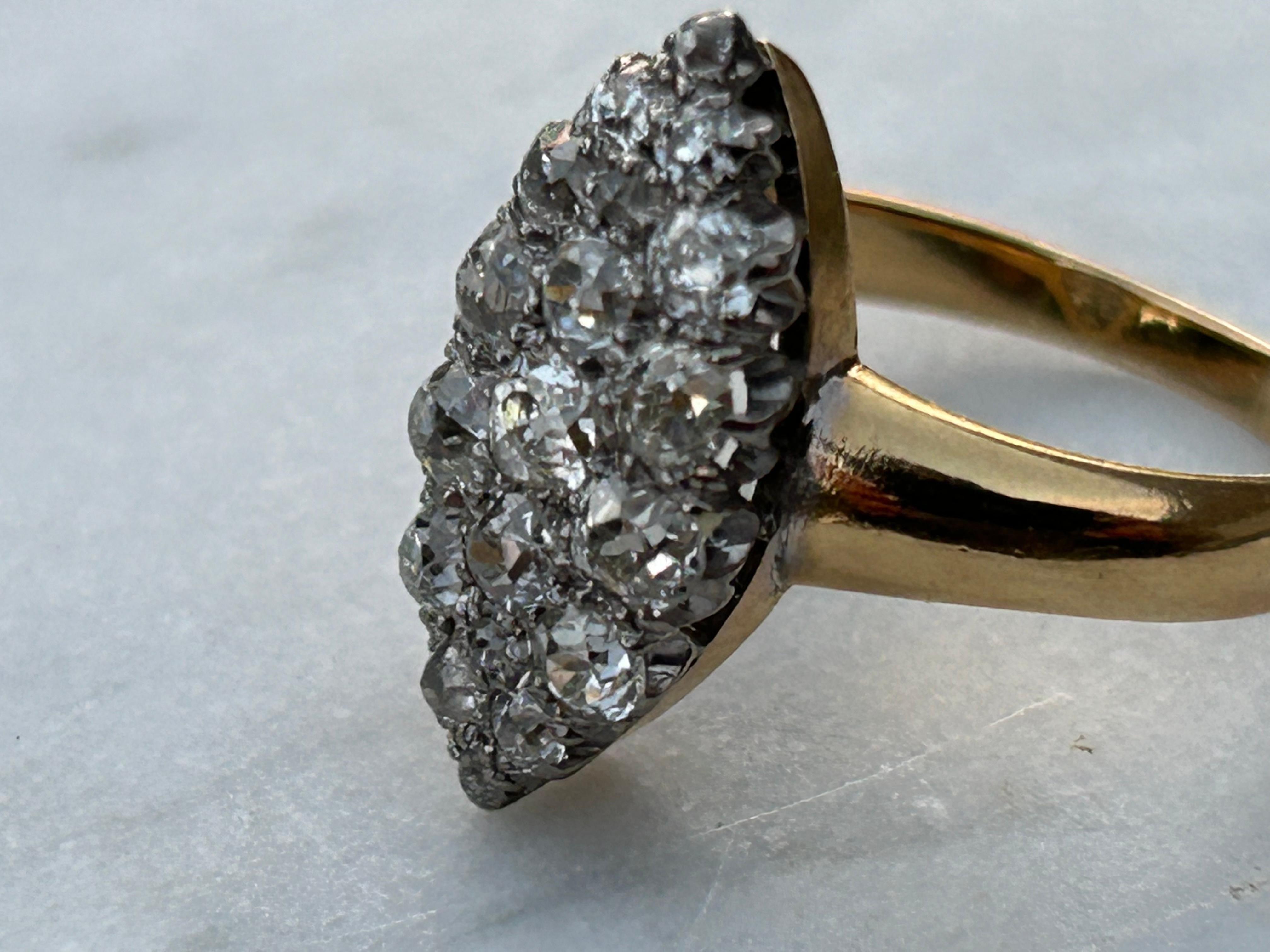 Women's Victorian Old Mine Cut Diamond 1.5 Carat Navette Ring 18k & 22k ring For Sale
