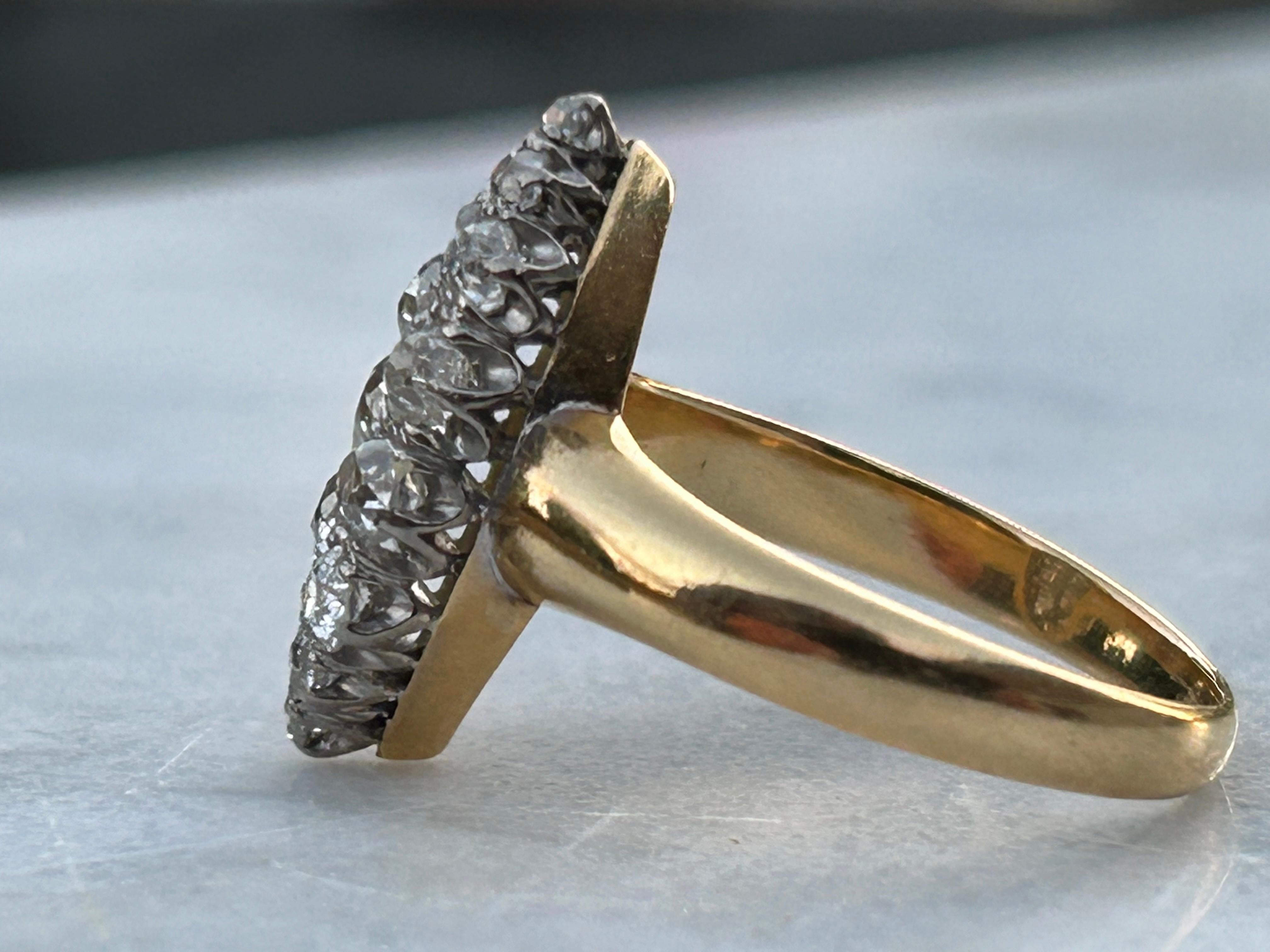 Victorian Old Mine Cut Diamond 1.5 Carat Navette Ring 18k & 22k ring For Sale 1