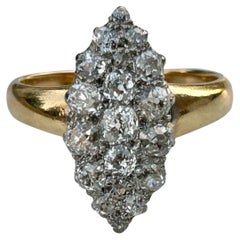 Viktorianischer Navette-Ring mit 1,5 Karat Diamant im alten Minenschliff 18k & 22k