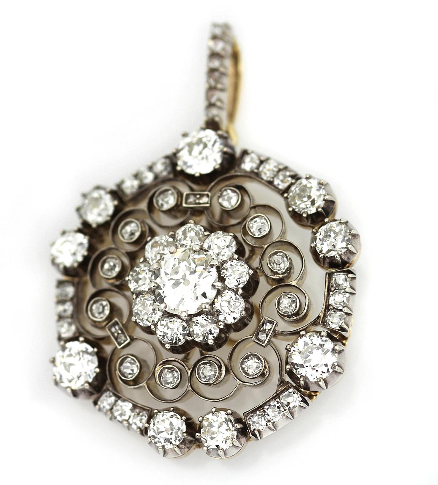 Antique Royal Victorian Old European & Rose Diamond Circular Snowflake Pendant 1
