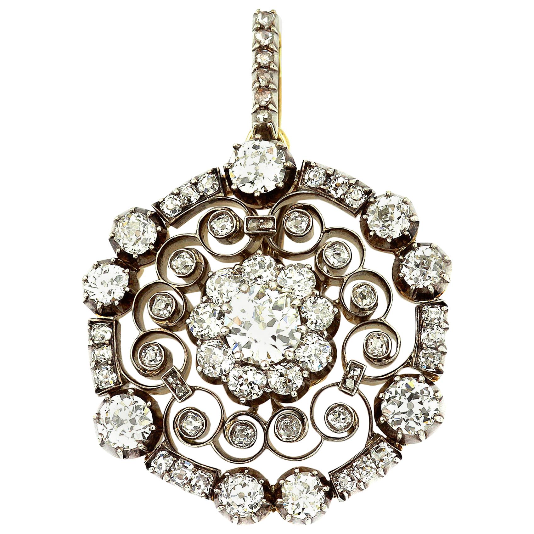 Antique Royal Victorian Old European & Rose Diamond Circular Snowflake Pendant
