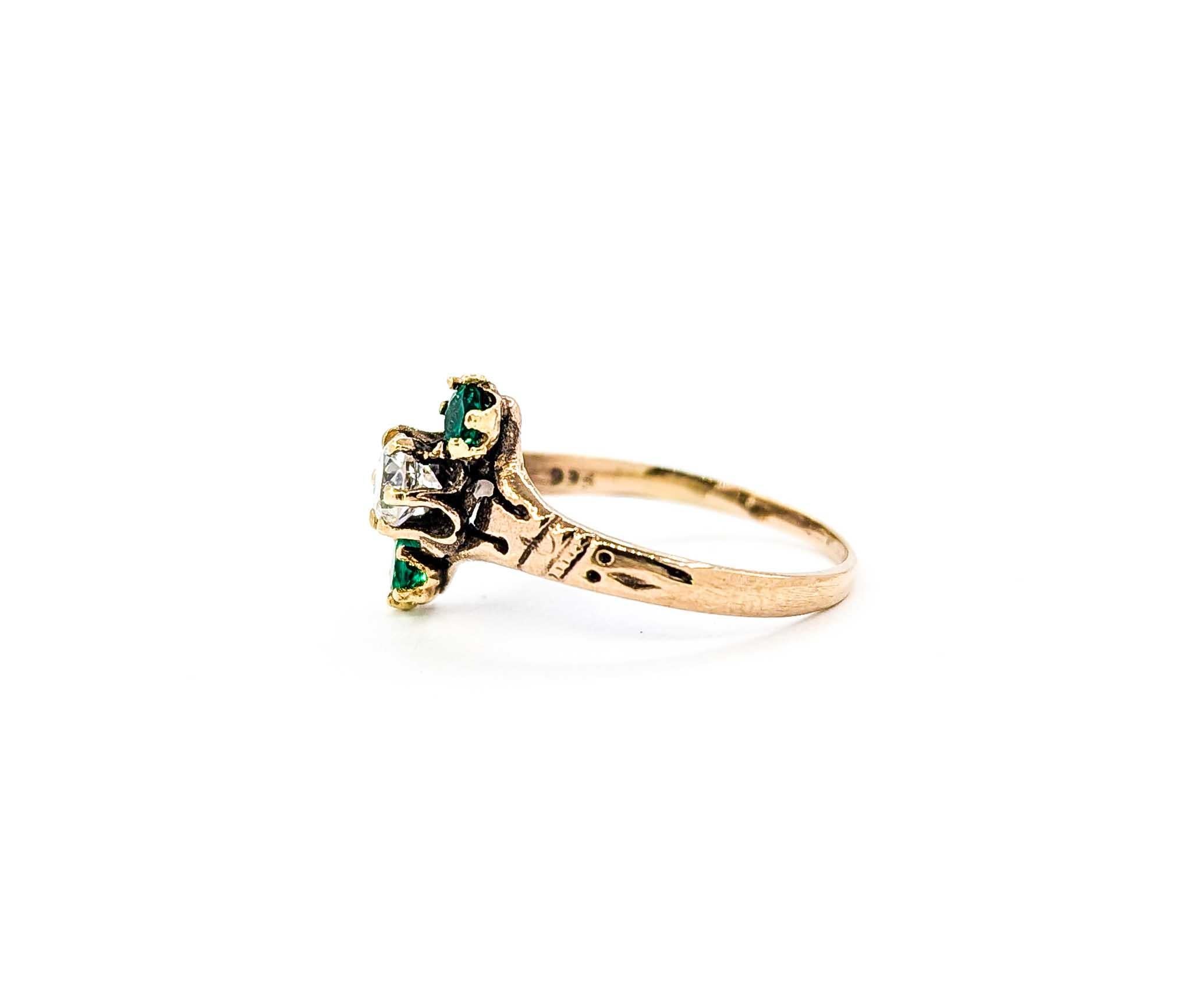 Anello antico vittoriano con diamante e smeraldo taglio europeo in oro 5