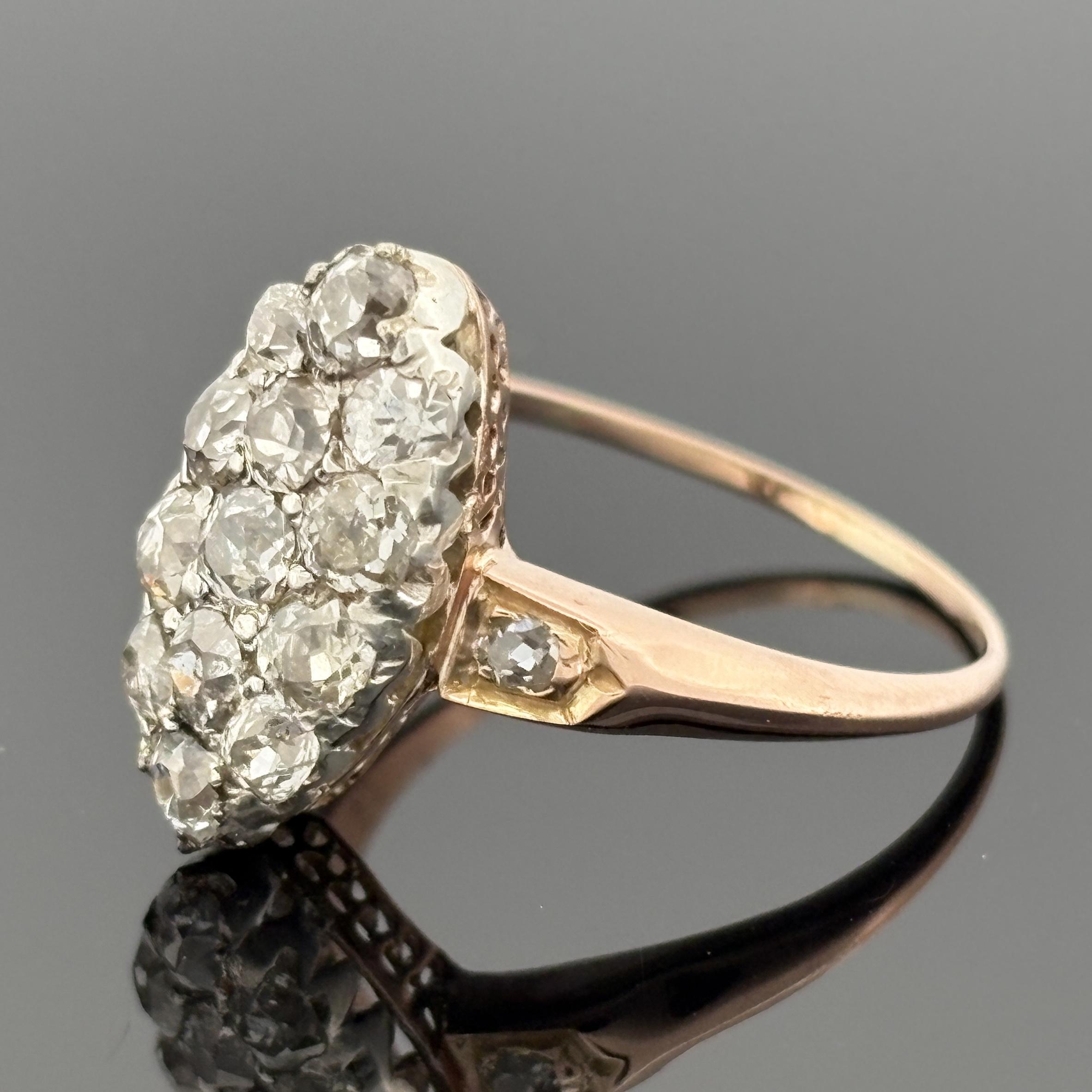 Vittoriano Antico anello vittoriano Old Mine Cut Cluster 18k ~1.60ctw in vendita