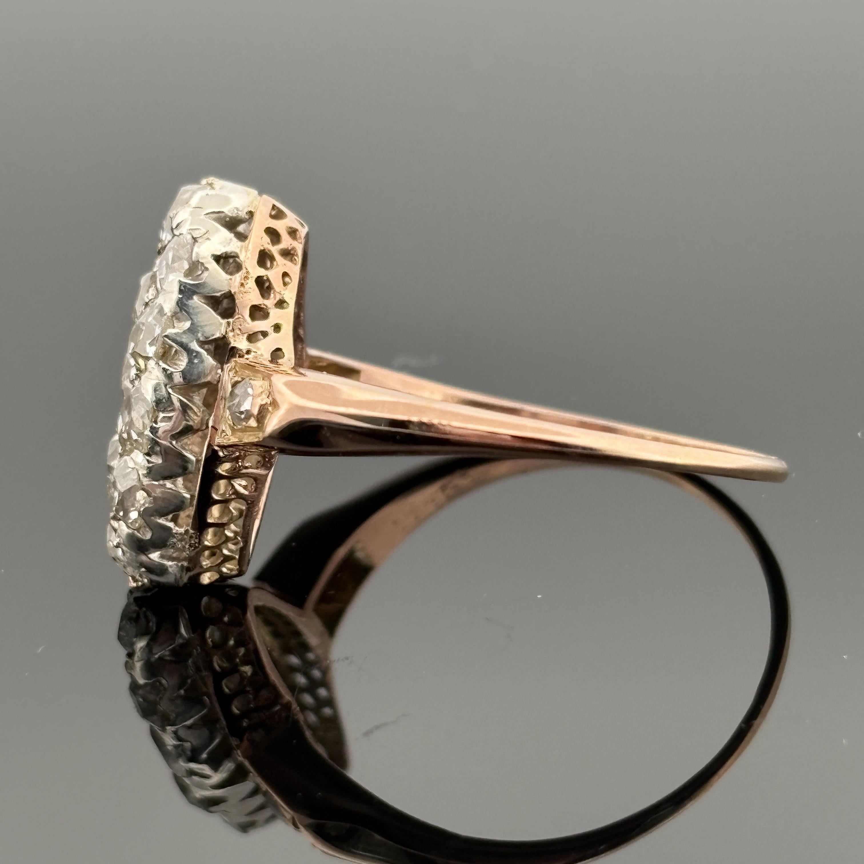 Taglio vecchia miniera Antico anello vittoriano Old Mine Cut Cluster 18k ~1.60ctw in vendita