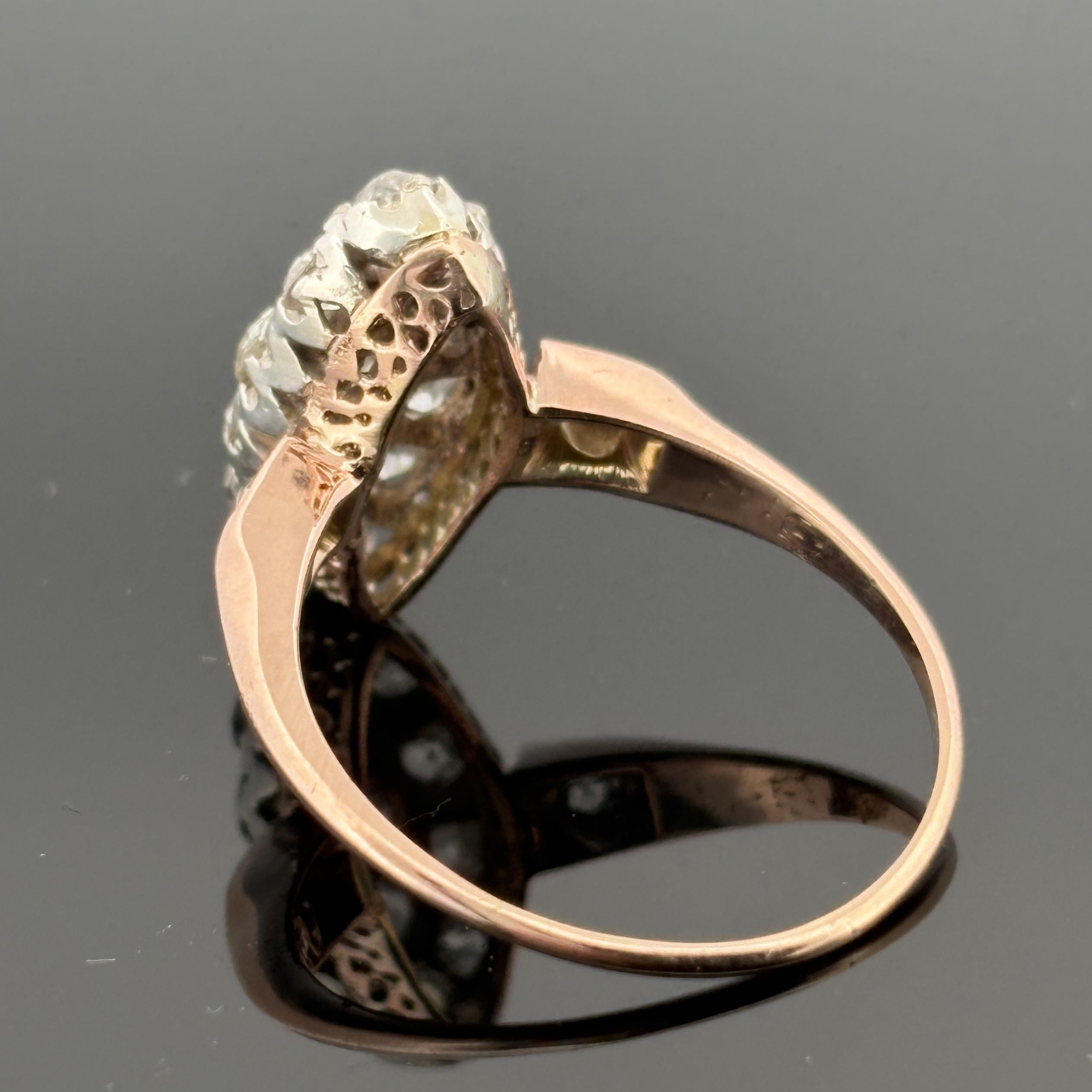 Antico anello vittoriano Old Mine Cut Cluster 18k ~1.60ctw In condizioni ottime in vendita a Orlando, FL