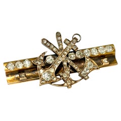 Antique Victorian Old Mine Cut Diamond Anchor Gold Brooch