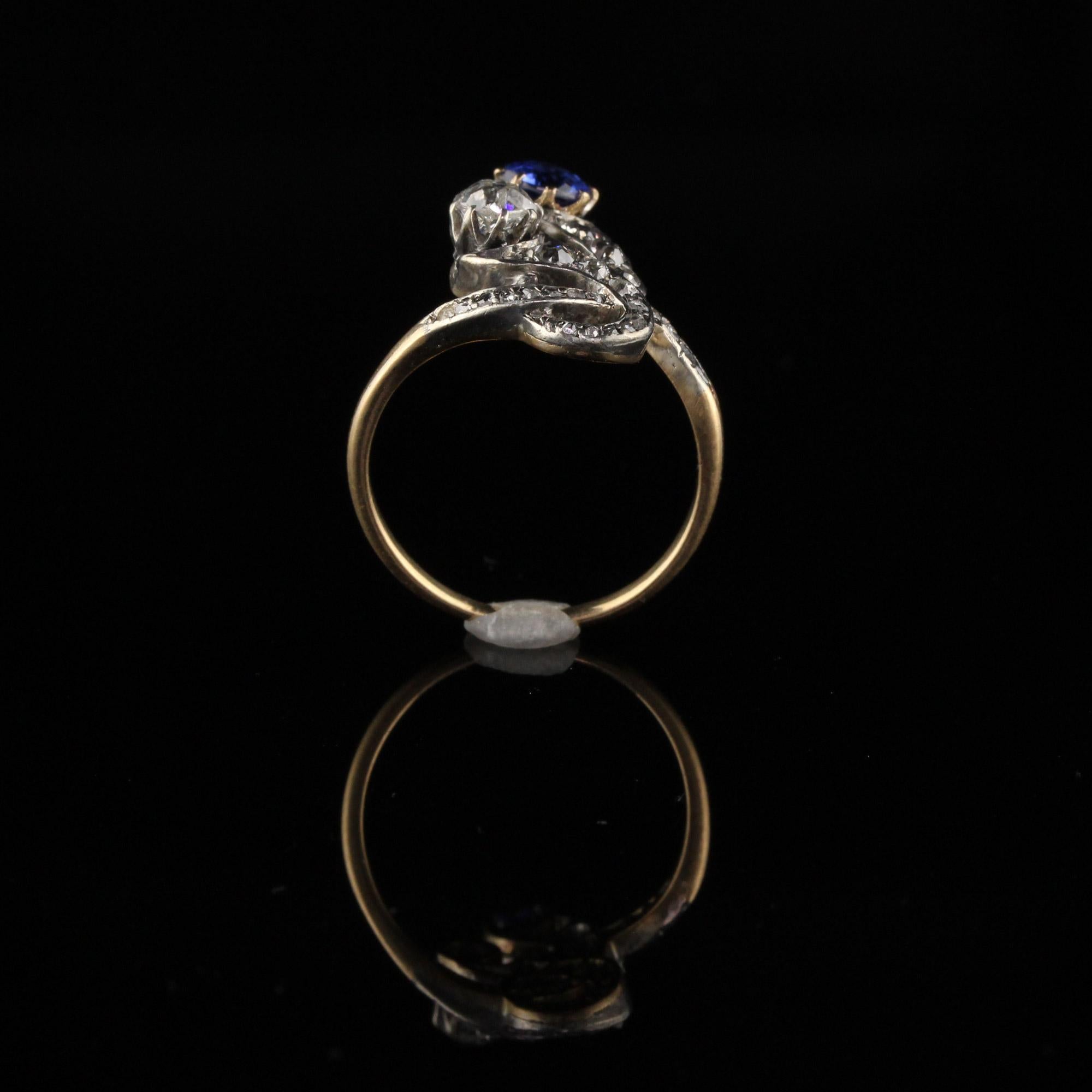 Women's Antique Victorian Old Mine Cut Diamond and Sapphire Ring