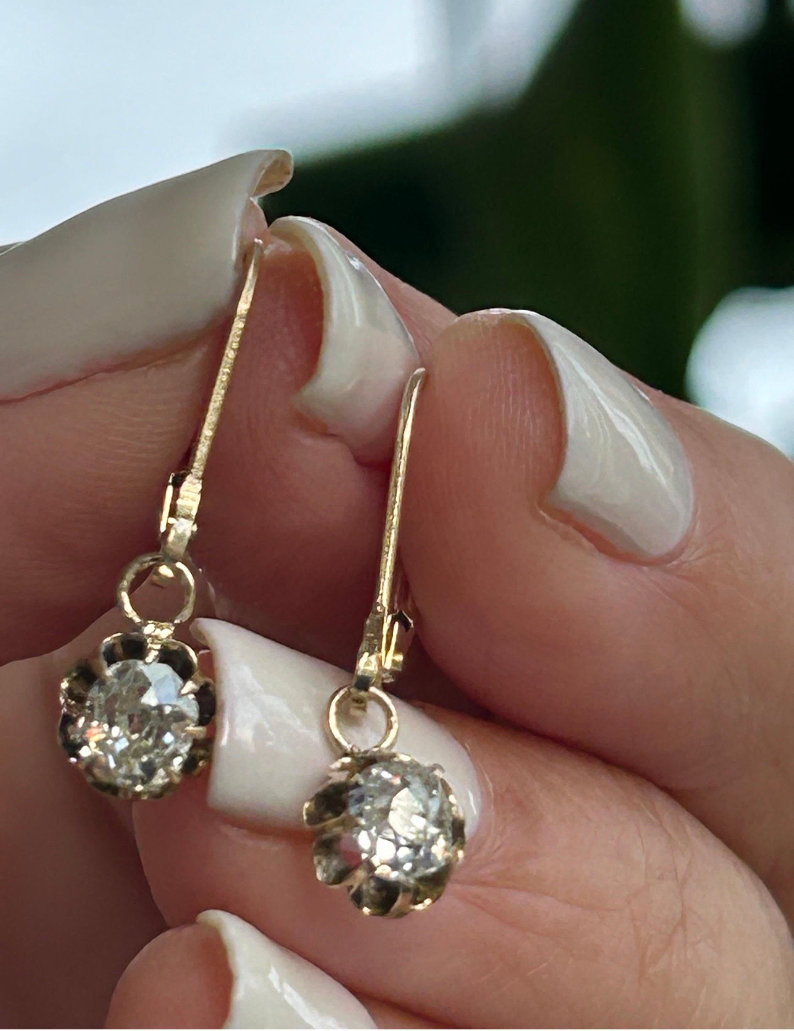 Antique Victorian Old Mine Cut Diamond Dangle Earrings In Good Condition In Joelton, TN