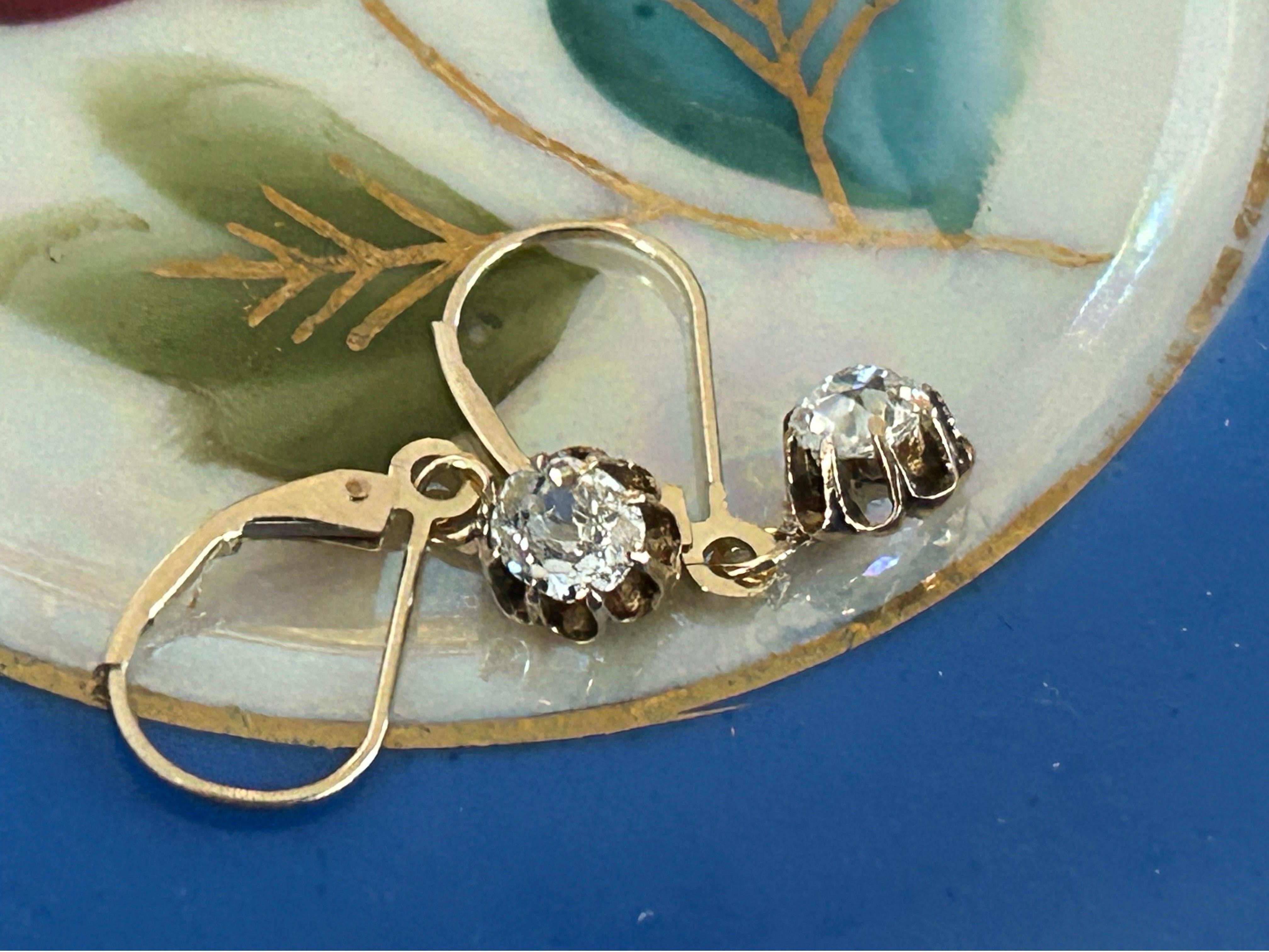 Antique Victorian Old Mine Cut Diamond Dangle Earrings 1