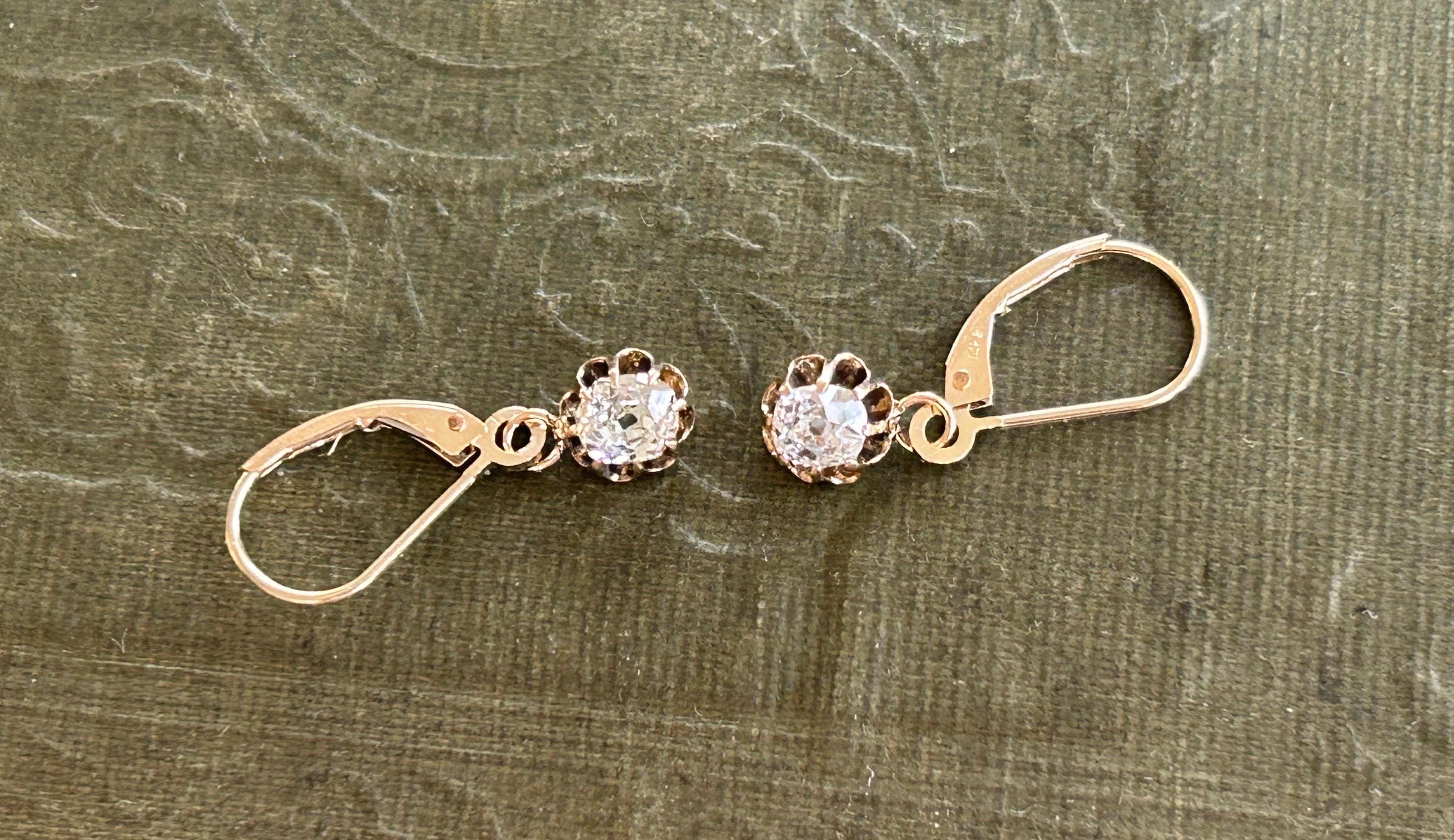 Antique Victorian Old Mine Cut Diamond Dangle Earrings 2