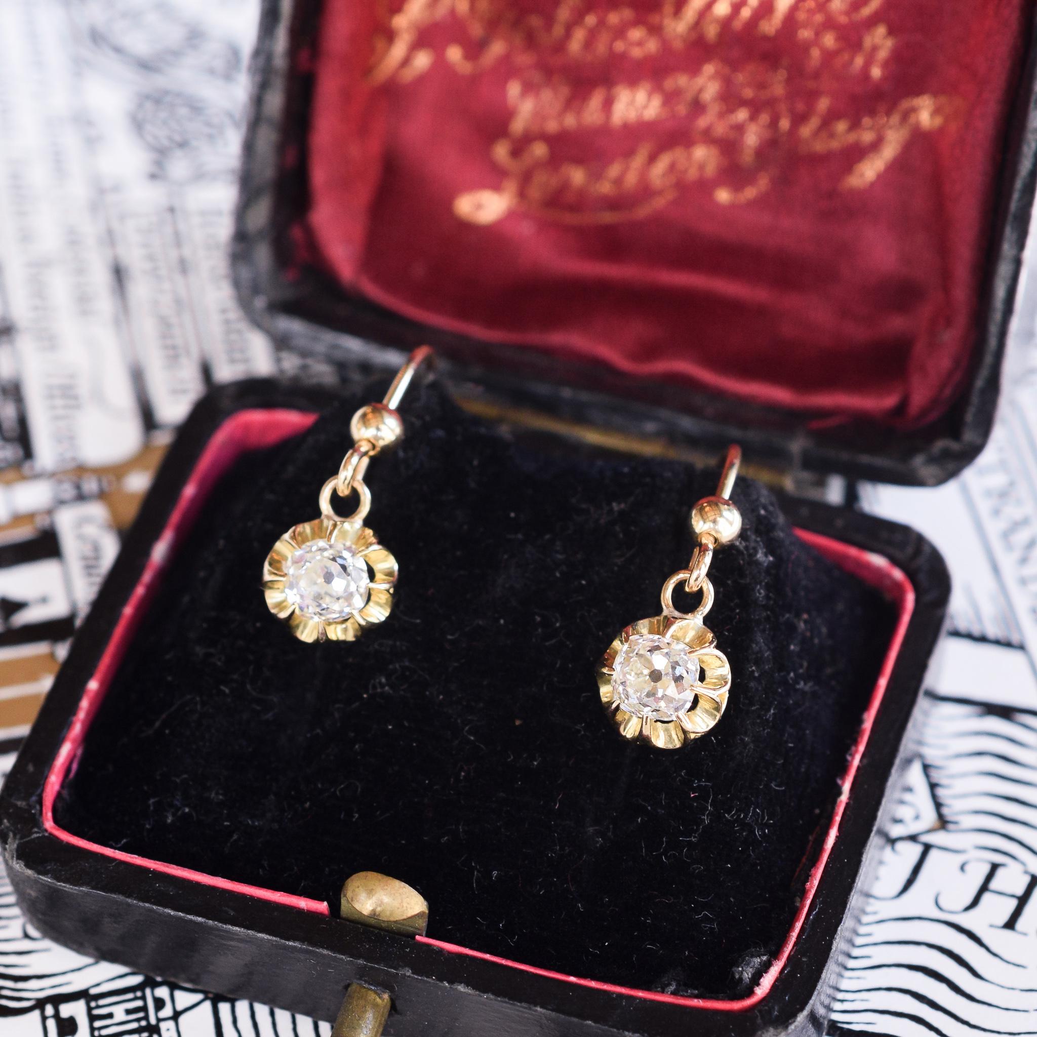 Women's Antique Victorian Old Mine Cut Diamond Drop Earrings