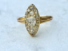 Antique Victorian Old Mine Cut Diamond Navette Cluster Ring