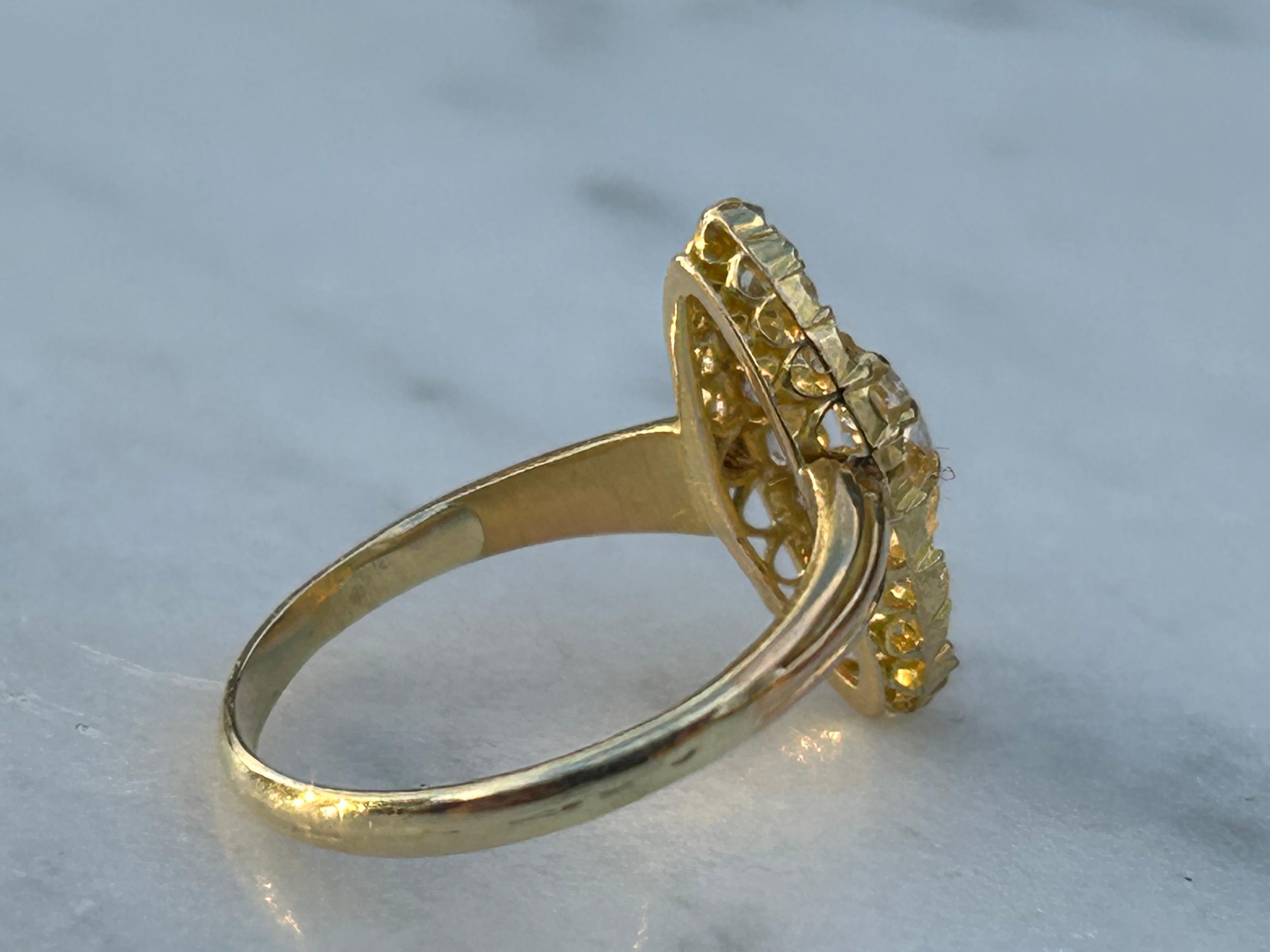 Antique Victorian Old Mine Cut Diamond Navette Cluster Ring For Sale 1
