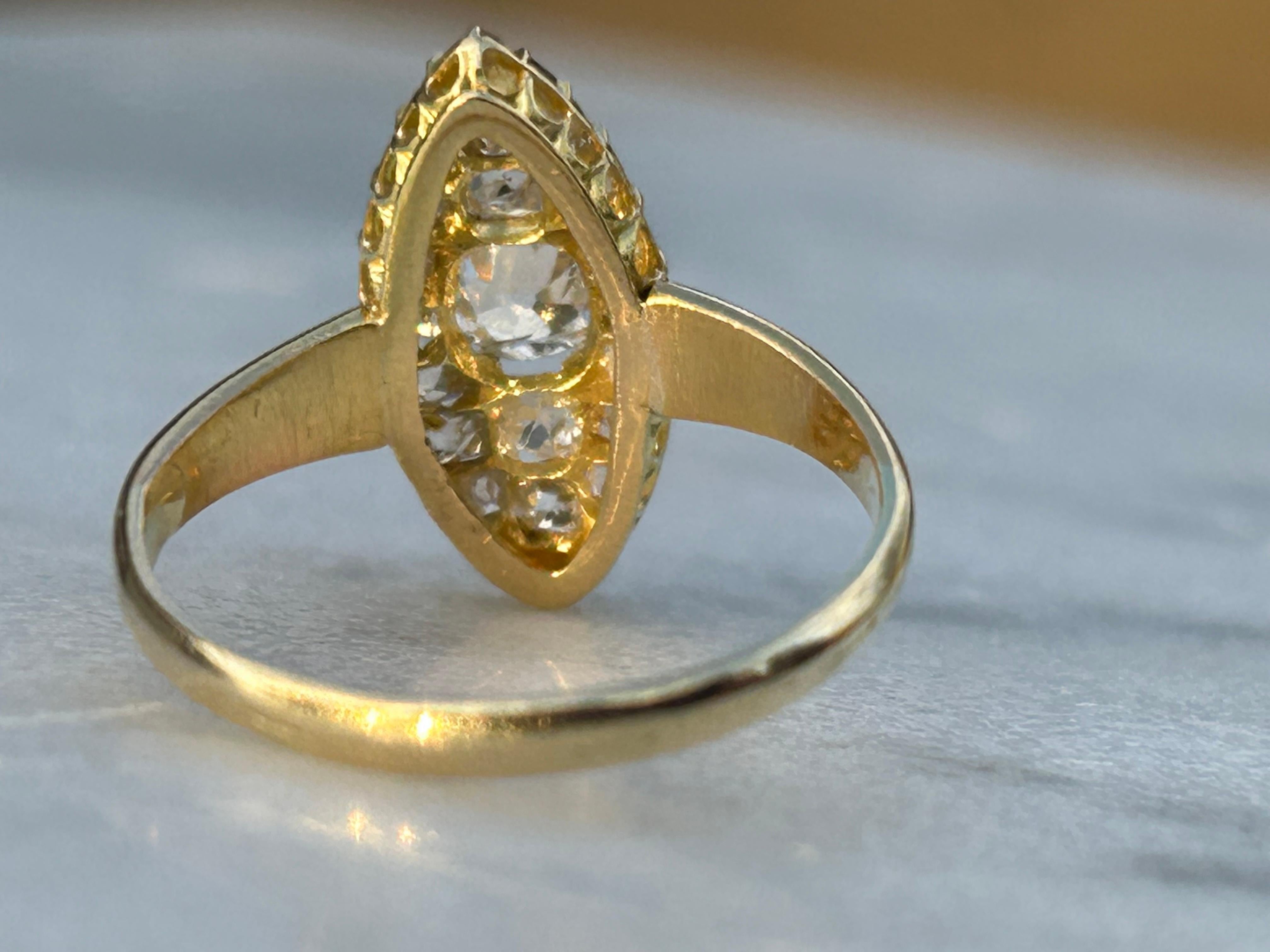 Antique Victorian Old Mine Cut Diamond Navette Cluster Ring For Sale 2