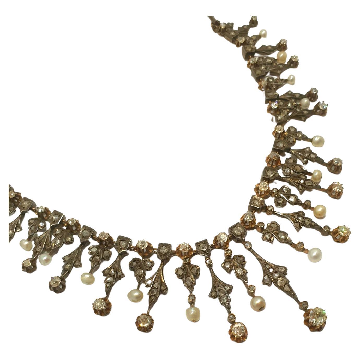 Women's Antique 1880s Victorian Old Mine Cut Diamond Gold Necklace