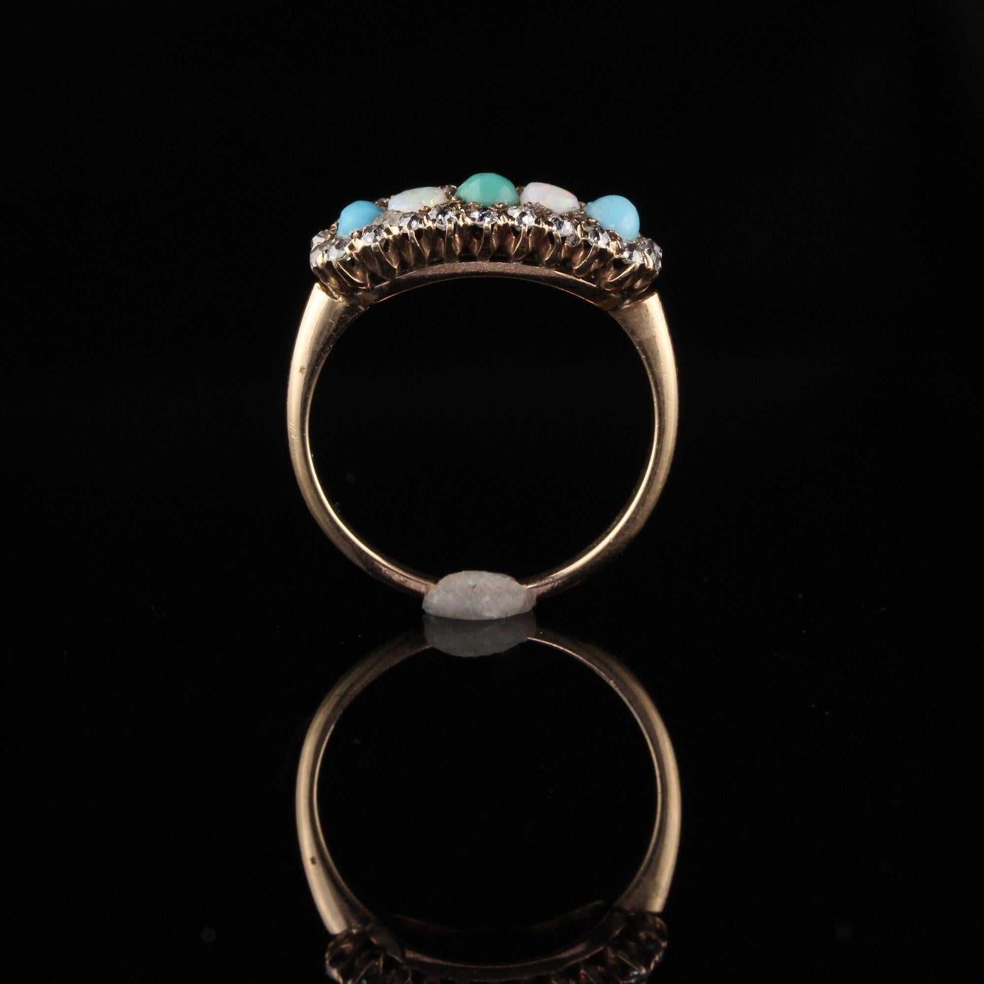 Antique Victorian Old Mine Cut Diamond, Opal, and Turquoise Ring In Good Condition In Great Neck, NY