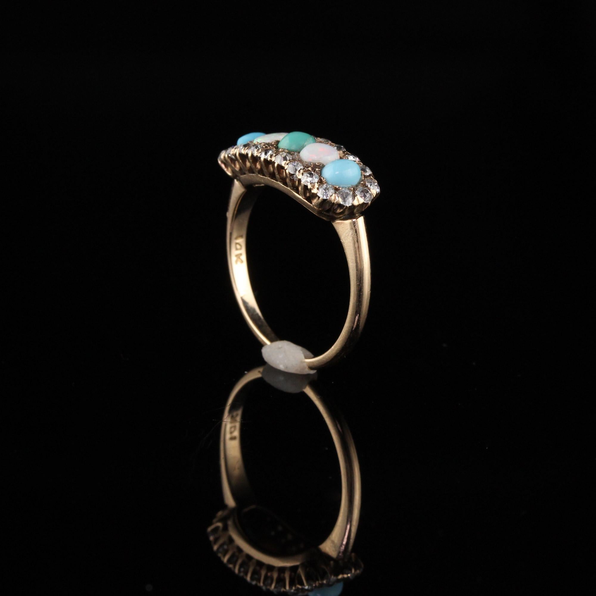 Women's or Men's Antique Victorian Old Mine Cut Diamond, Opal, and Turquoise Ring