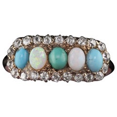 Antique Victorian Old Mine Cut Diamond, Opal, and Turquoise Ring