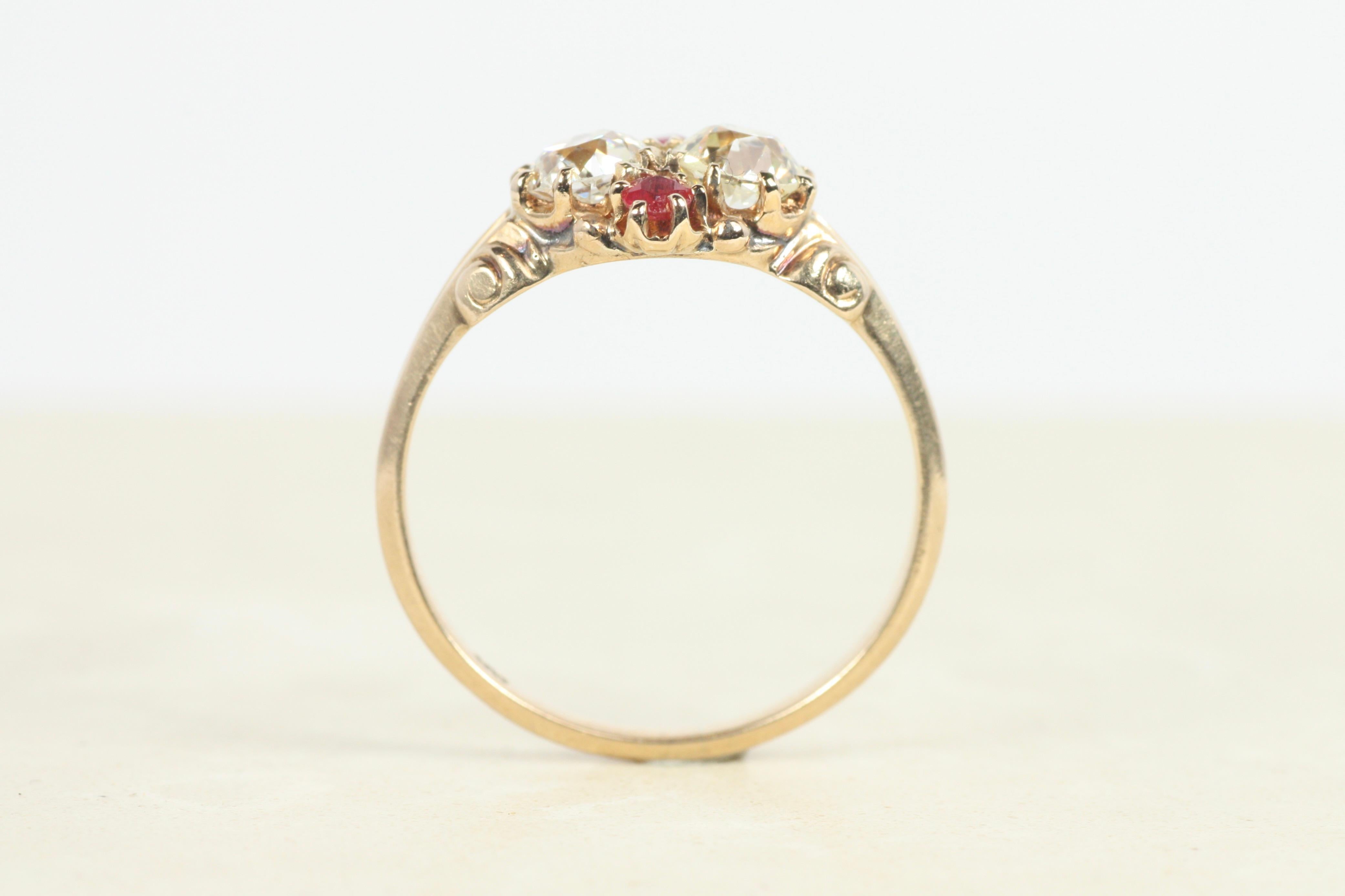 Antique Victorian Old Mine Cut Diamond & Ruby Ring Circa 1900 – 14K Yellow Gold For Sale 3