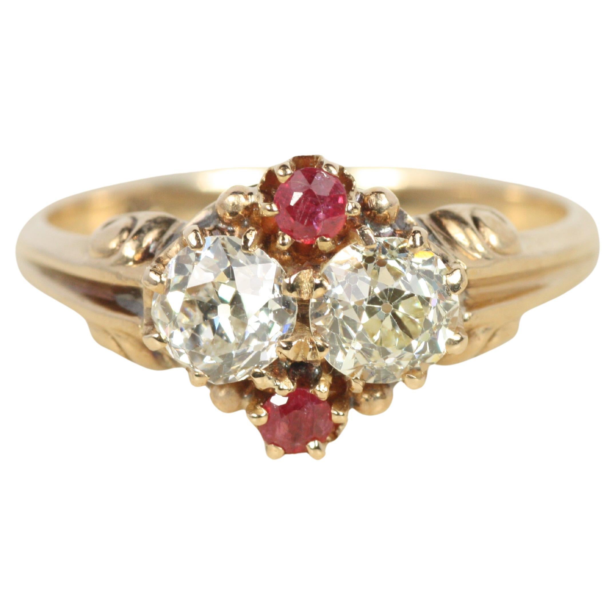 Antique Victorian Old Mine Cut Diamond & Ruby Ring Circa 1900 – 14K Yellow Gold