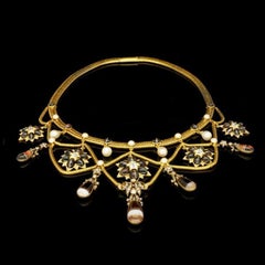 Hancocks Victorian Old Mine Diamond Natural Pearl & Banded Agate Necklace c.1865