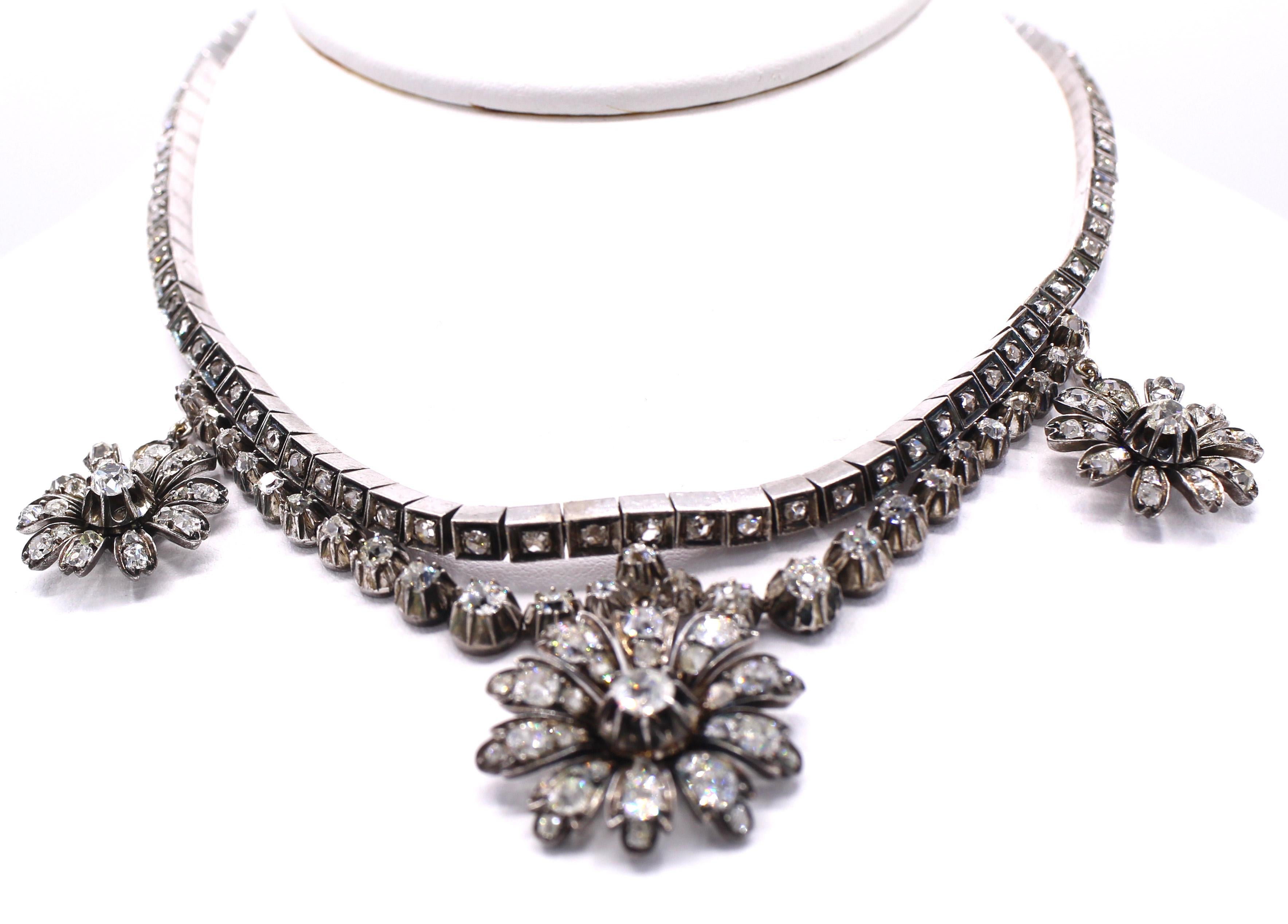 Antike viktorianische Diamant-Halskette aus Altminenschliff mit Diamant im Rosenschliff (Viktorianisch) im Angebot