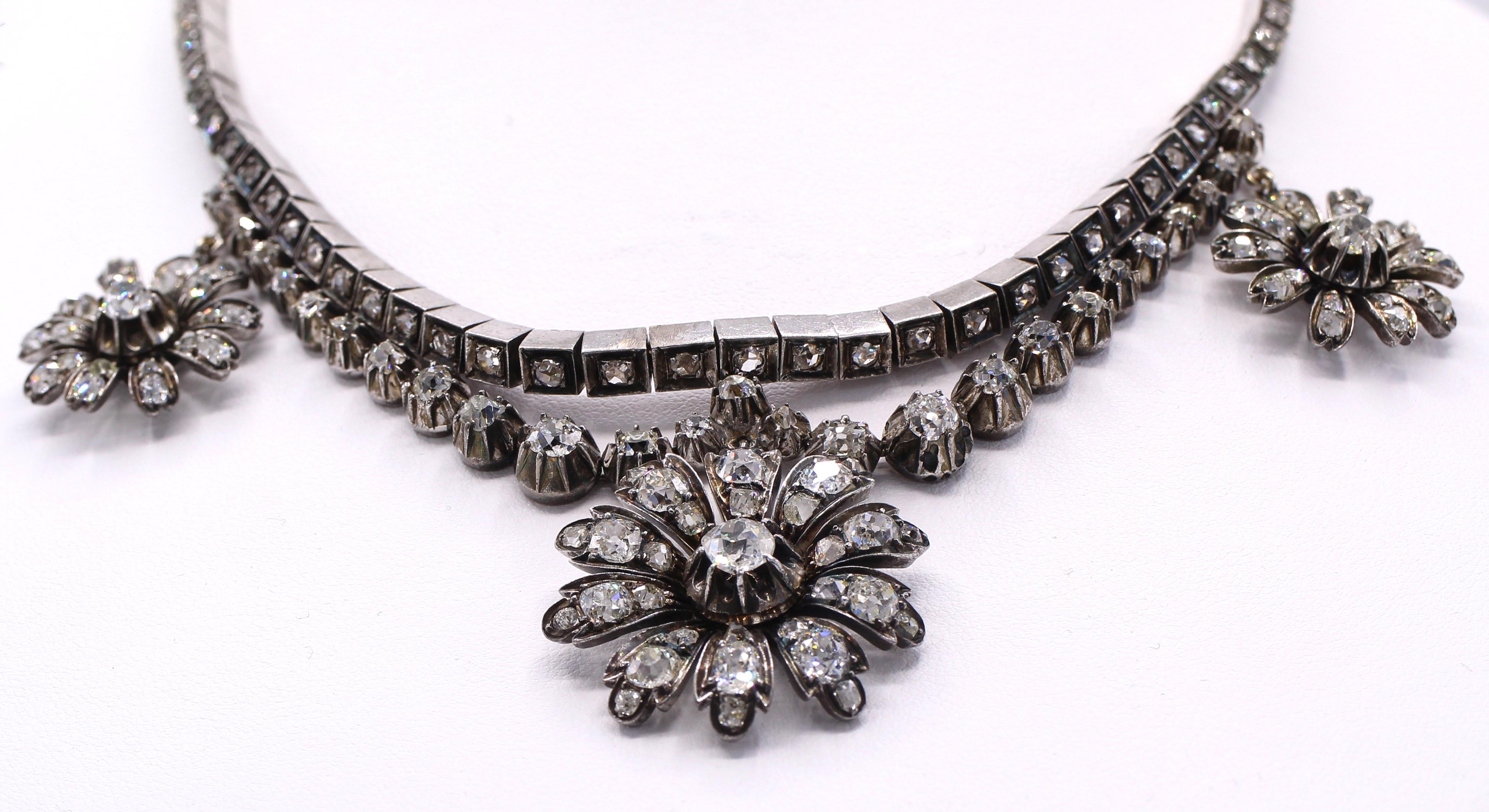 Antike viktorianische Diamant-Halskette aus Altminenschliff mit Diamant im Rosenschliff (Alteuropäischer Brillantschliff) im Angebot