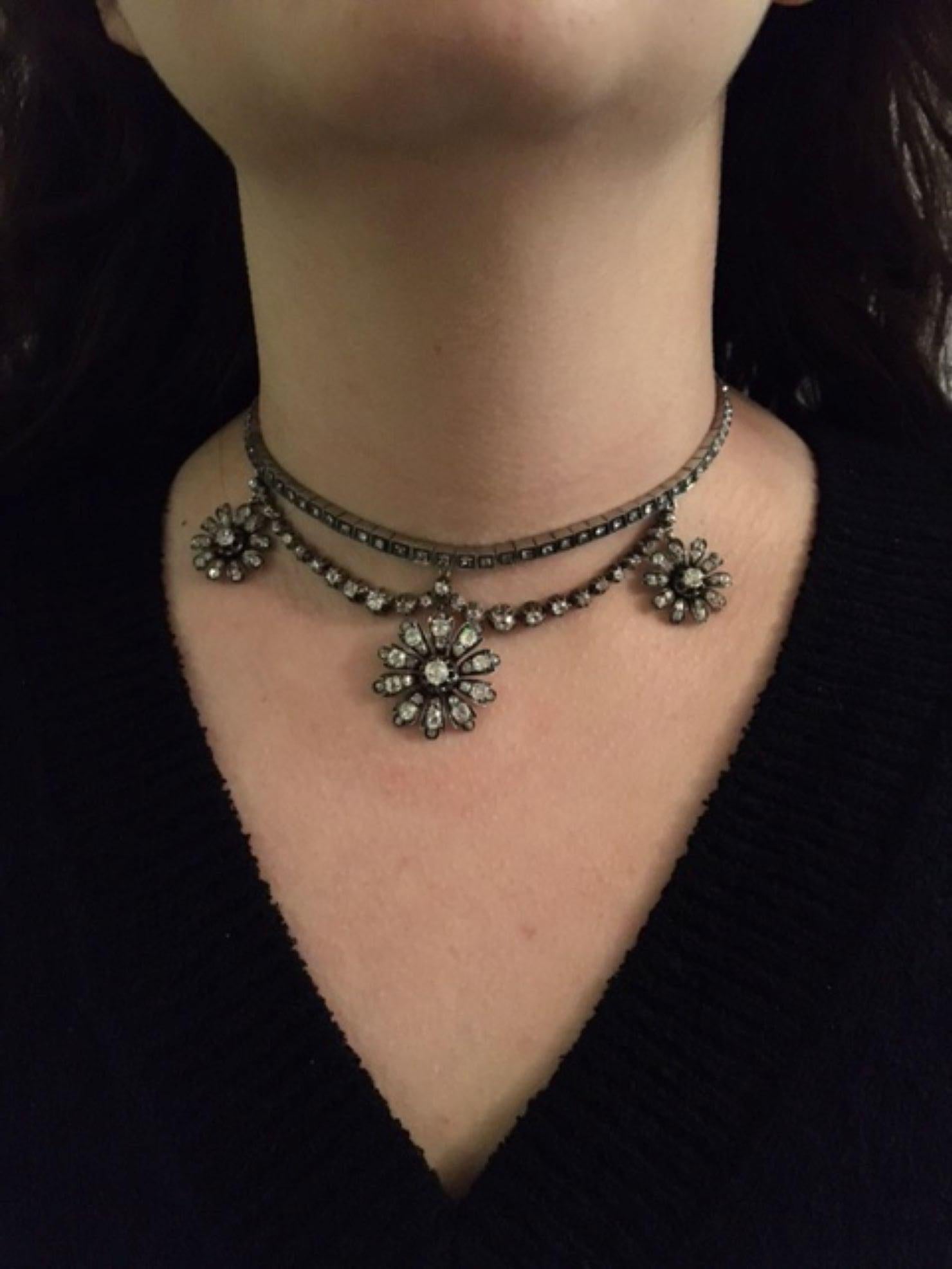 Antike viktorianische Diamant-Halskette aus Altminenschliff mit Diamant im Rosenschliff im Zustand „Gut“ im Angebot in New York, NY