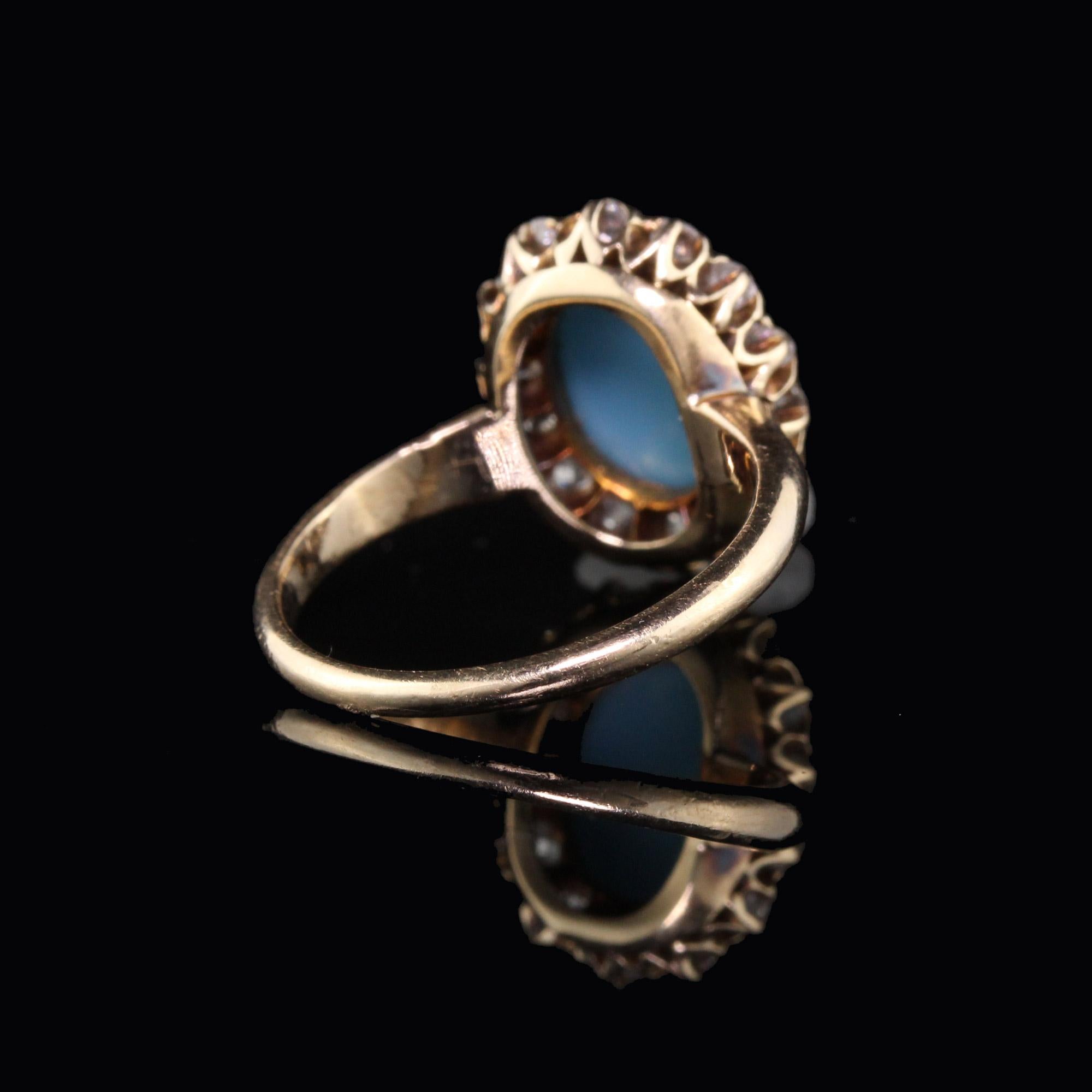 Antique Victorian Old Miner Cut Diamonds and Turquoise Ring In Good Condition In Great Neck, NY