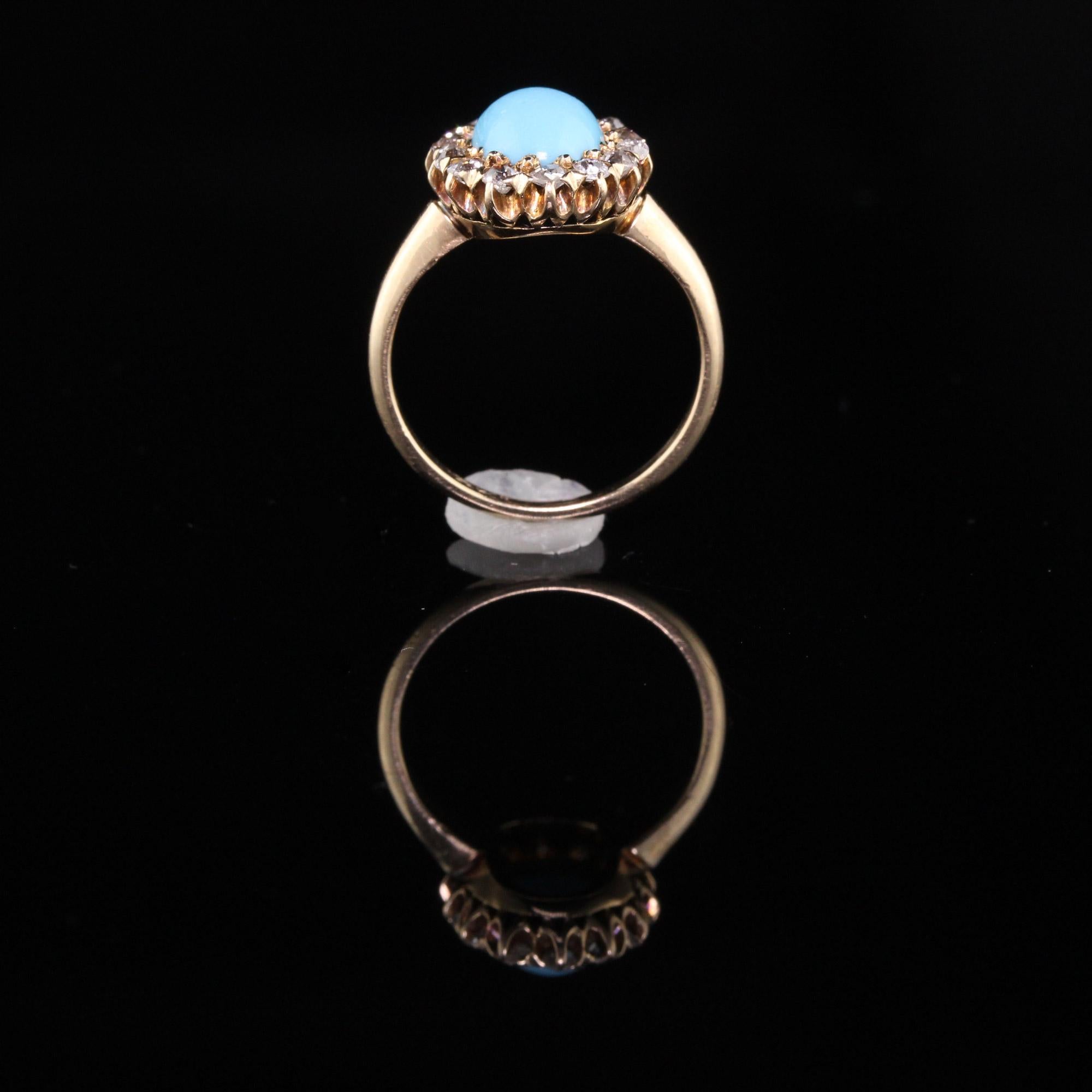 Antique Victorian Old Miner Cut Diamonds and Turquoise Ring 1