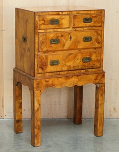 ANTIQUE VICTORIAN OLIVE WOOD MILITARY CAMPAIGN DRINKS CABiNET CHEST OF DRAWERS