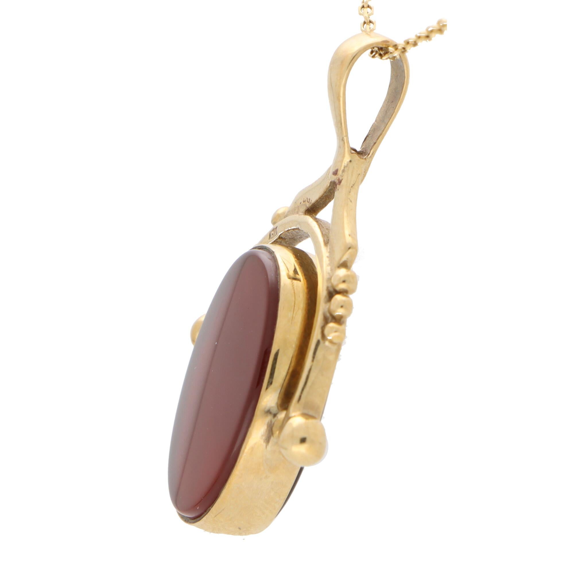 Women's or Men's Antique Victorian Onyx and Carnelian Swivel Fob Pendant Set in 9k Yellow Gold
