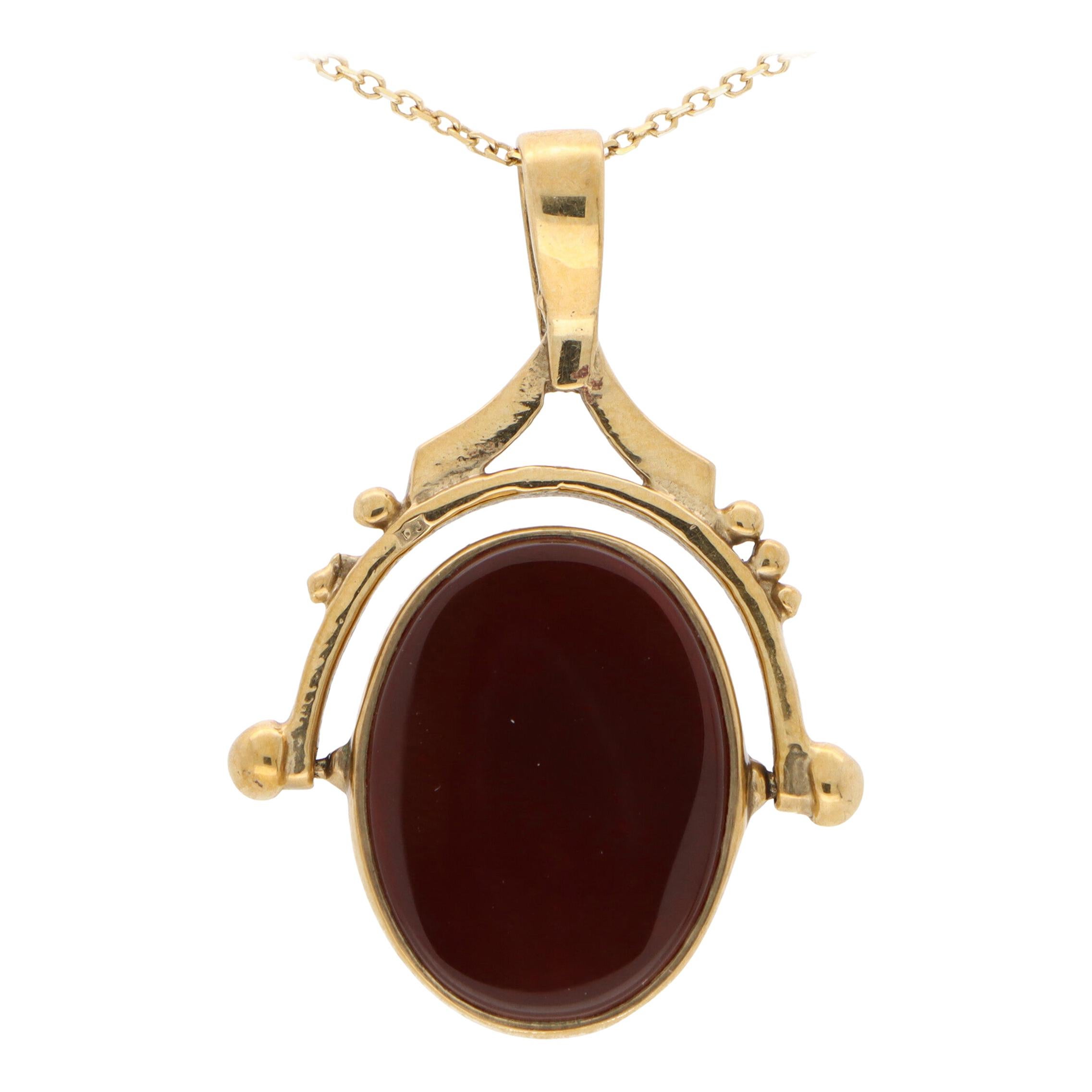 Antique Victorian Onyx and Carnelian Swivel Fob Pendant Set in 9k Yellow Gold