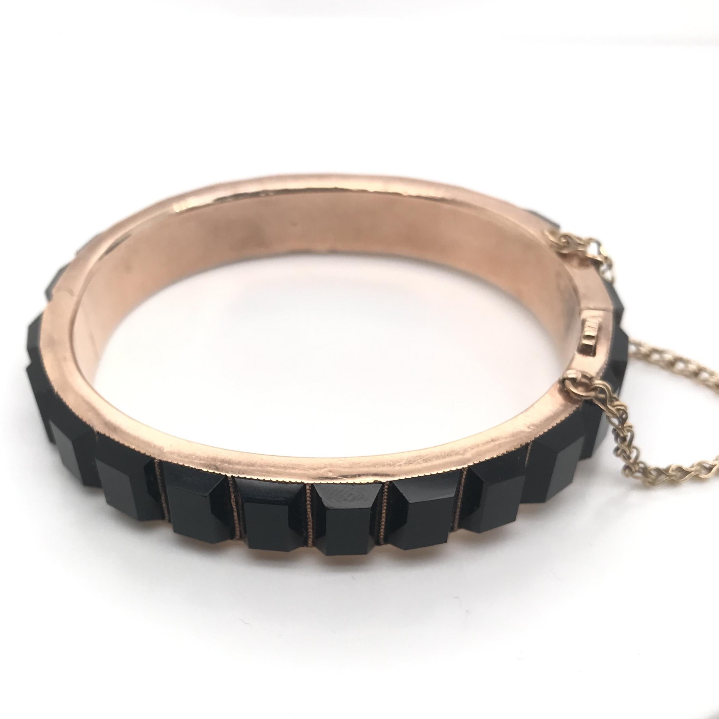 Antique Victorian Onyx and Rose Gold Bangle In Excellent Condition For Sale In Montgomery, AL