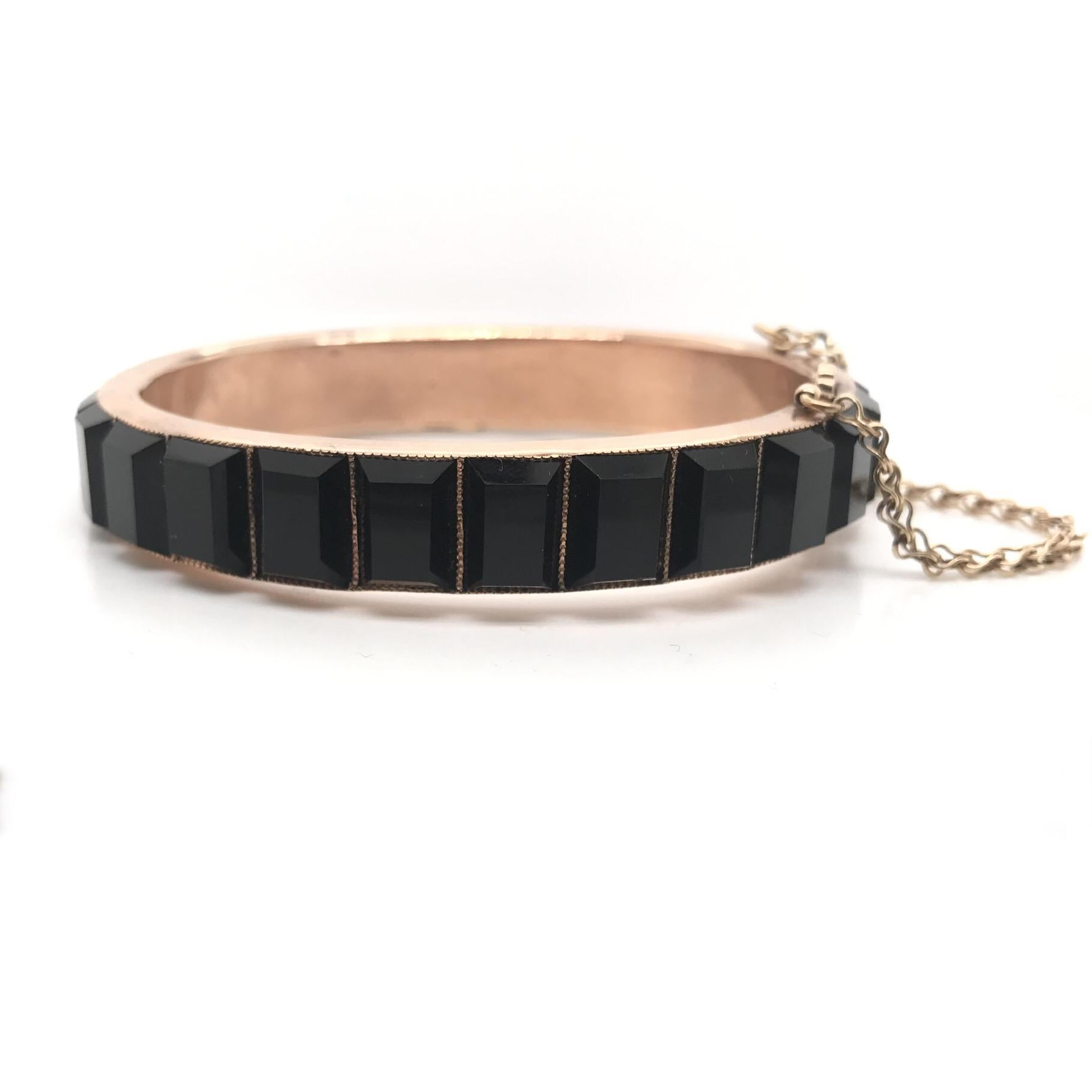 Women's Antique Victorian Onyx and Rose Gold Bangle For Sale